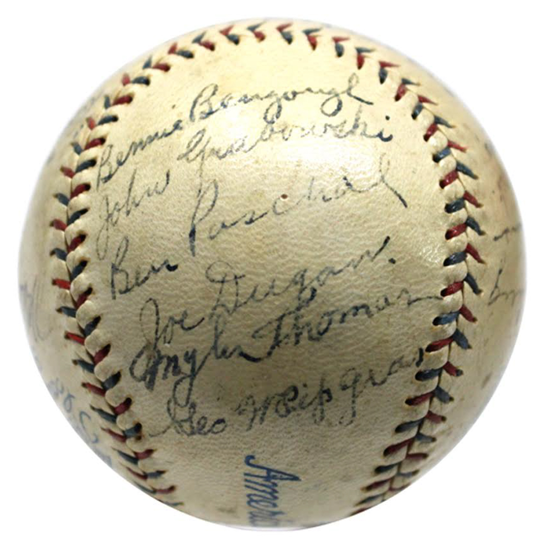 1928 New York Yankees Team-Signed OAL Baseball with (17) Signatures Including Babe Ruth, Lou Gehrig, Tony Lazzeri, Waite Hoy, Earle Combs (JSA & PSA LOA) at PristineAuction.com 1928 New York Yankees Team-Signed OAL Baseball with (17) Signatures Including Babe Ruth, Lou Gehrig, Tony Lazzeri, Waite Hoy, Earle Combs (JSA & PSA LOA) at PristineAuction.com