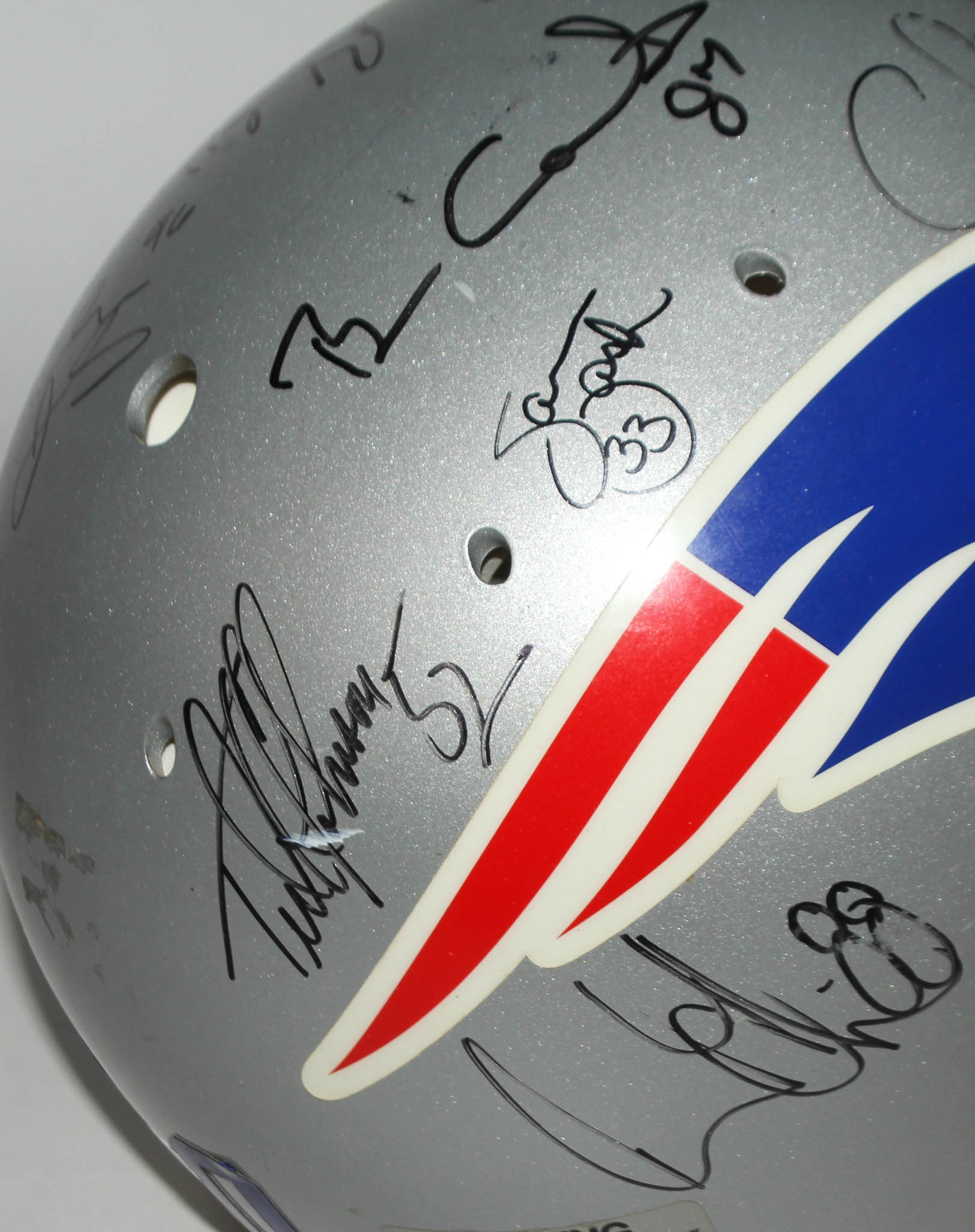 Patriots 1996 AFC Champions Full-Size Helmet Team-Signed by (15) with Ty Law, Ben Coates, Drew Bledsoe, Ted Johnson (JSA LOA) at PristineAuction.com Patriots 1996 AFC Champions Full-Size Helmet Team-Signed by (15) with Ty Law, Ben Coates, Drew Bledsoe, Ted Johnson (JSA LOA) at PristineAuction.com