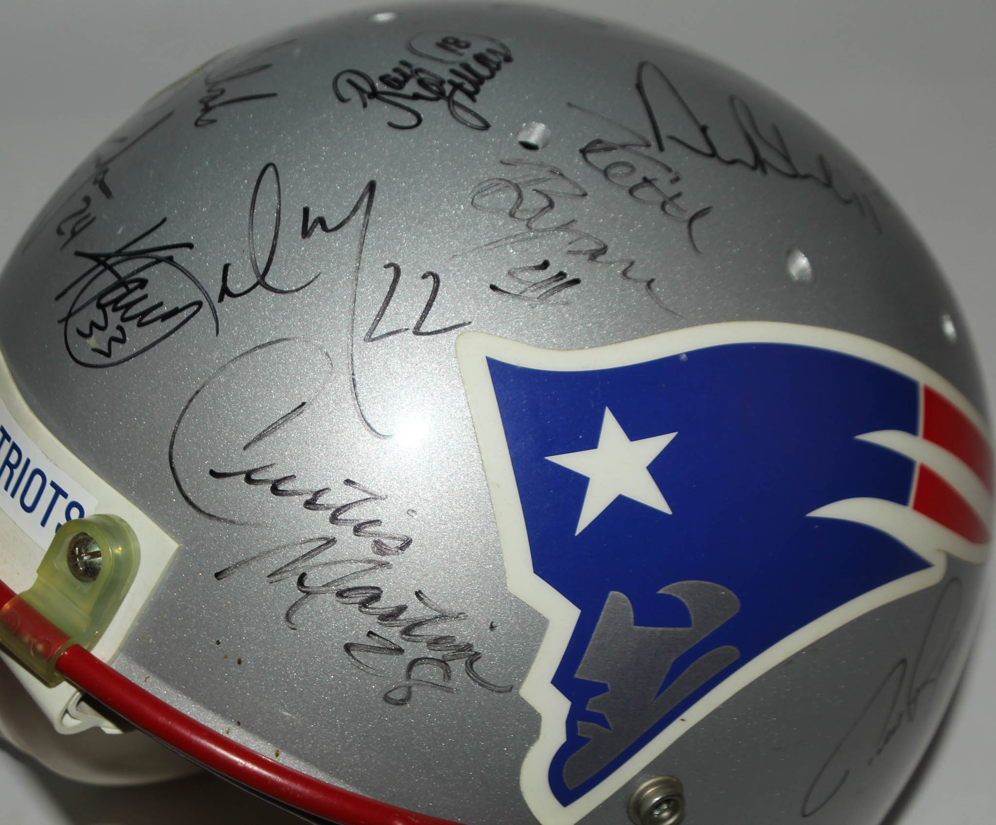 Patriots 1996 AFC Champions Full-Size Helmet Team-Signed by (15) with Ty Law, Ben Coates, Drew Bledsoe, Ted Johnson (JSA LOA) at PristineAuction.com Patriots 1996 AFC Champions Full-Size Helmet Team-Signed by (15) with Ty Law, Ben Coates, Drew Bledsoe, Ted Johnson (JSA LOA) at PristineAuction.com