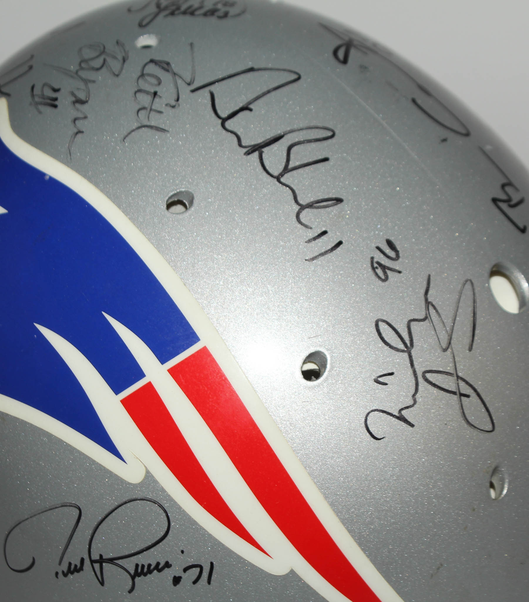 Patriots 1996 AFC Champions Full-Size Helmet Team-Signed by (15) with Ty Law, Ben Coates, Drew Bledsoe, Ted Johnson (JSA LOA) at PristineAuction.com Patriots 1996 AFC Champions Full-Size Helmet Team-Signed by (15) with Ty Law, Ben Coates, Drew Bledsoe, Ted Johnson (JSA LOA) at PristineAuction.com