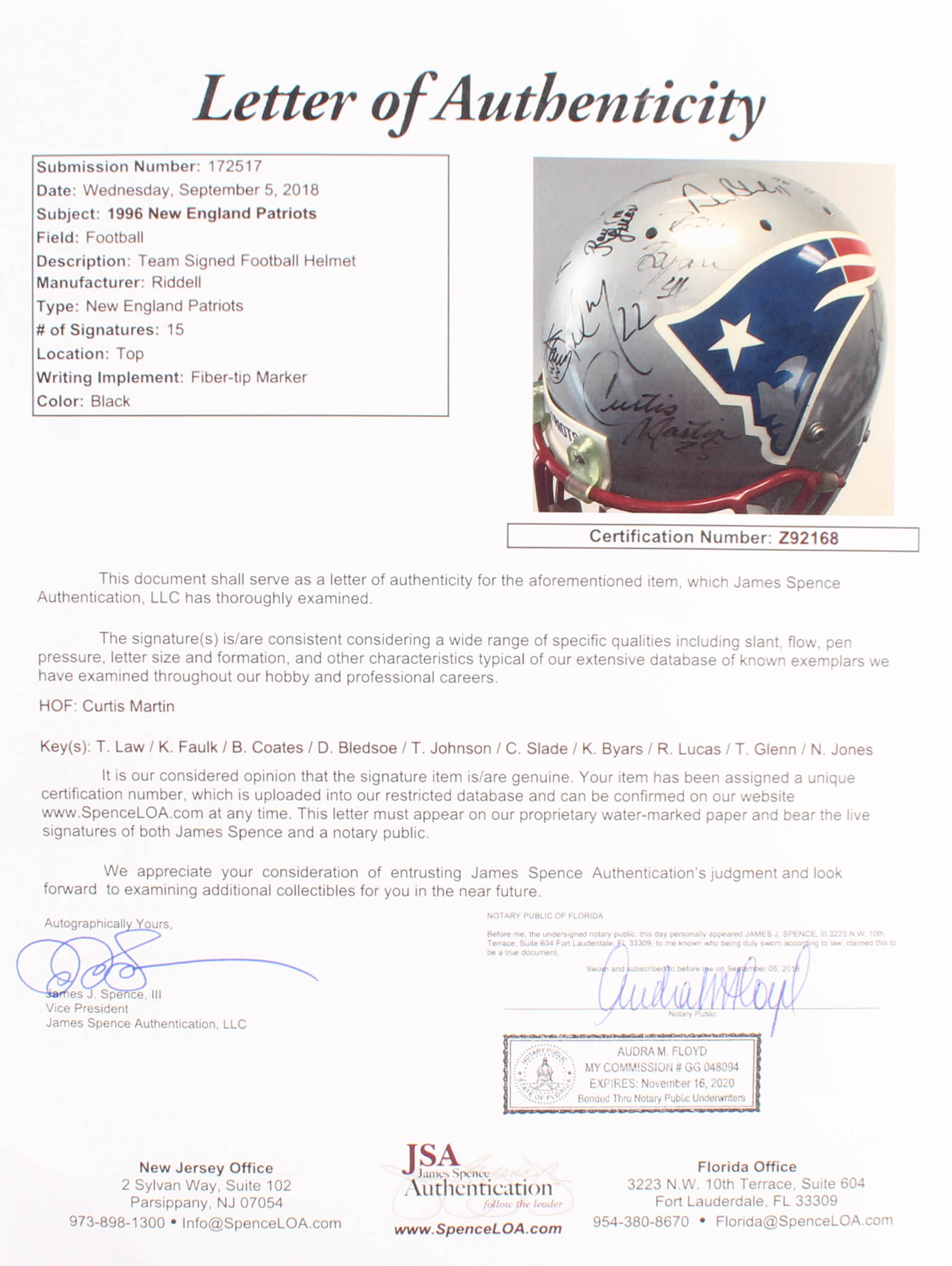 Patriots 1996 AFC Champions Full-Size Helmet Team-Signed by (15) with Ty Law, Ben Coates, Drew Bledsoe, Ted Johnson (JSA LOA) at PristineAuction.com Patriots 1996 AFC Champions Full-Size Helmet Team-Signed by (15) with Ty Law, Ben Coates, Drew Bledsoe, Ted Johnson (JSA LOA) at PristineAuction.com