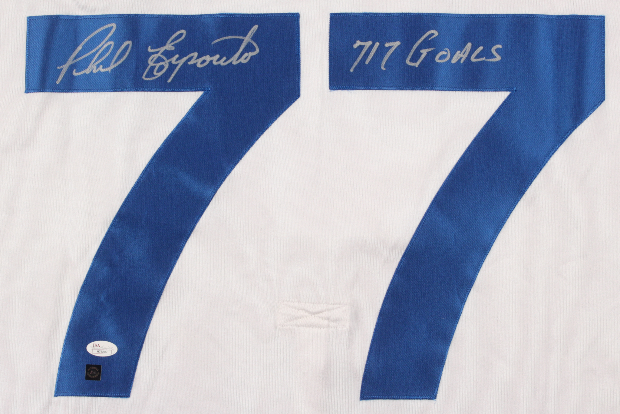 Phil Esposito Signed Rangers Mitchell & Ness Captain Jersey Inscribed "717 Goals" (JSA COA) at PristineAuction.com Phil Esposito Signed Rangers Mitchell & Ness Captain Jersey Inscribed "717 Goals" (JSA COA) at PristineAuction.com