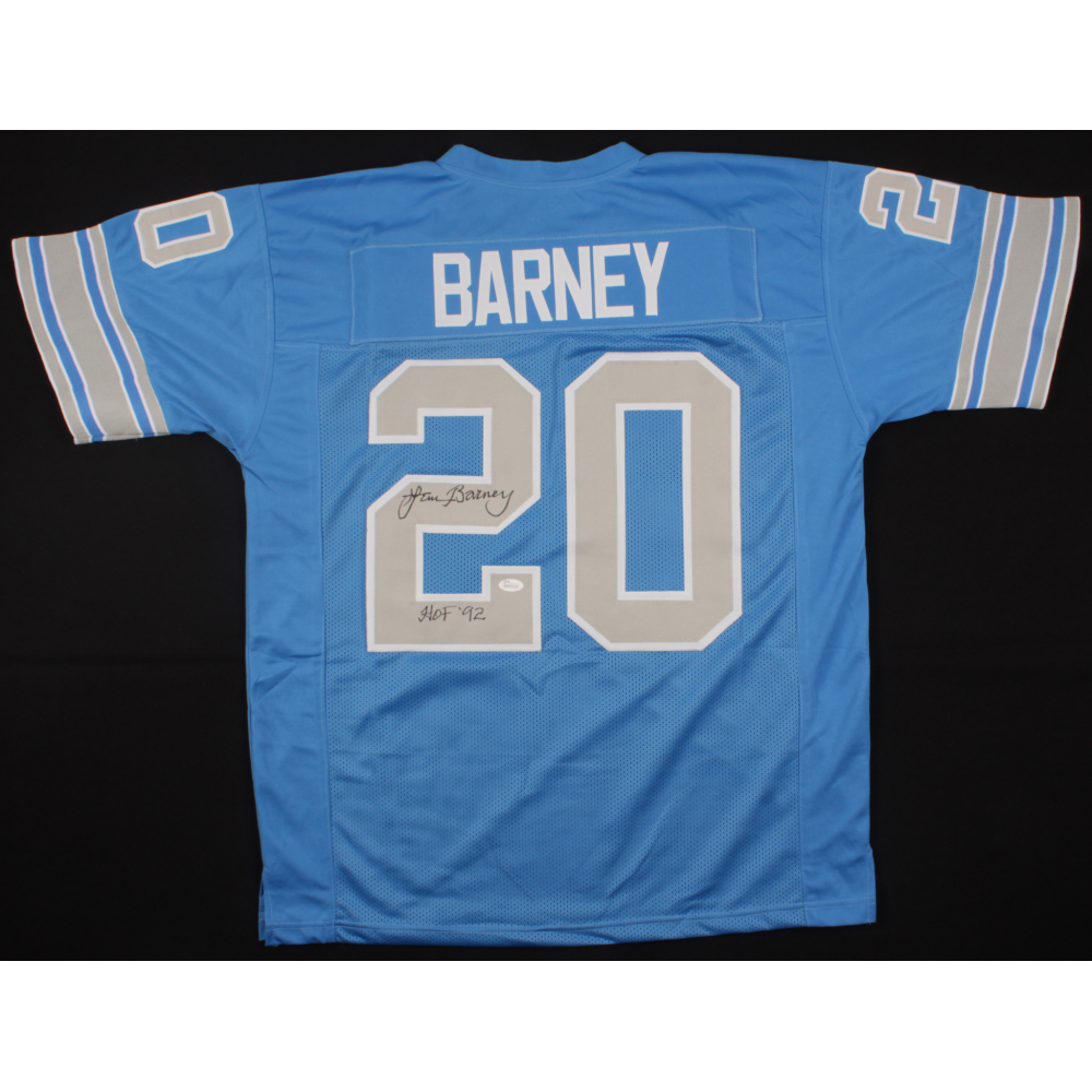 Autographed/Signed Lem Barney HOF 92 Detroit Blue Football Jersey JSA COA