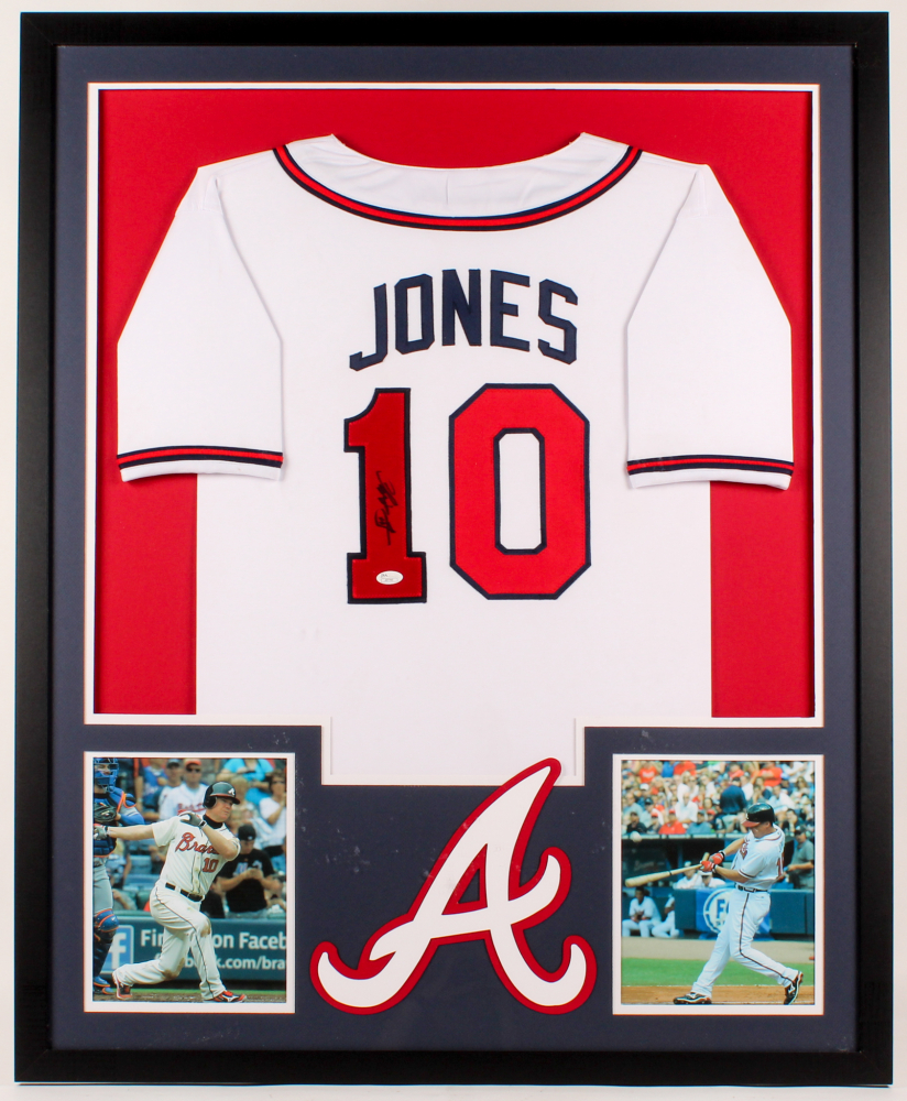 Sports Memorabilia Auction Pristine Chipper Jones Signed Braves 34x42 Custom Framed Jersey Jsa Coa