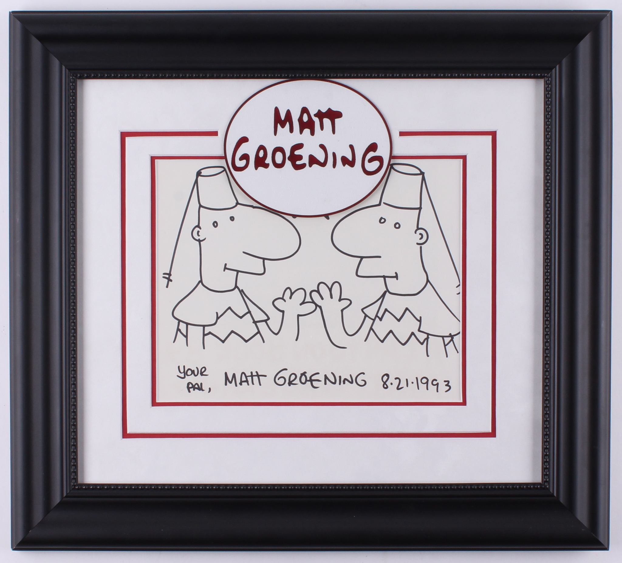 Matt Groening Signed "Life in Hell" 18x20 Custom Framed Sketch Display Inscribed "Your Pal" & "8-21-1993" (JSA ALOA) at PristineAuction.com Matt Groening Signed "Life in Hell" 18x20 Custom Framed Sketch Display Inscribed "Your Pal" & "8-21-1993" (JSA ALOA) at PristineAuction.com