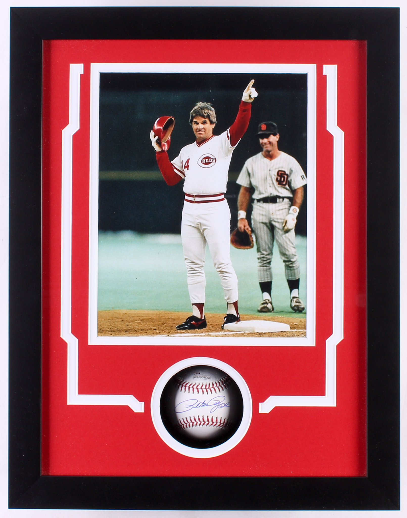 Pete Rose Signed Reds Custom Framed Baseball Shadowbox Display (JSA) at PristineAuction.com Pete Rose Signed Reds Custom Framed Baseball Shadowbox Display (JSA) at PristineAuction.com
