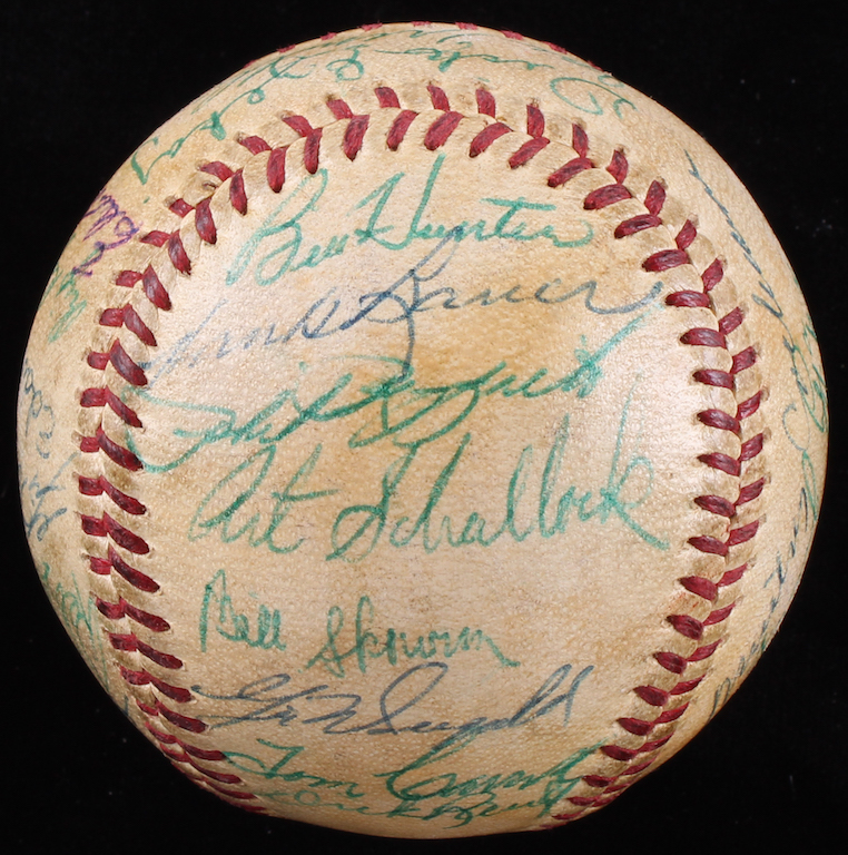 Major League Early Hall of Famers Spalding Baseball Signed by (28) with Mickey Cochrane, Bill Skowron, Red Schoendienst, Phil Rizzuto, Hank Bauer (PSA LOA) at PristineAuction.com Major League Early Hall of Famers Spalding Baseball Signed by (28) with Mickey Cochrane, Bill Skowron, Red Schoendienst, Phil Rizzuto, Hank Bauer (PSA LOA) at PristineAuction.com