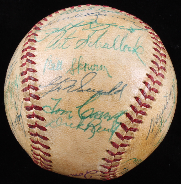 Major League Early Hall of Famers Spalding Baseball Signed by (28) with Mickey Cochrane, Bill Skowron, Red Schoendienst, Phil Rizzuto, Hank Bauer (PSA LOA) at PristineAuction.com Major League Early Hall of Famers Spalding Baseball Signed by (28) with Mickey Cochrane, Bill Skowron, Red Schoendienst, Phil Rizzuto, Hank Bauer (PSA LOA) at PristineAuction.com