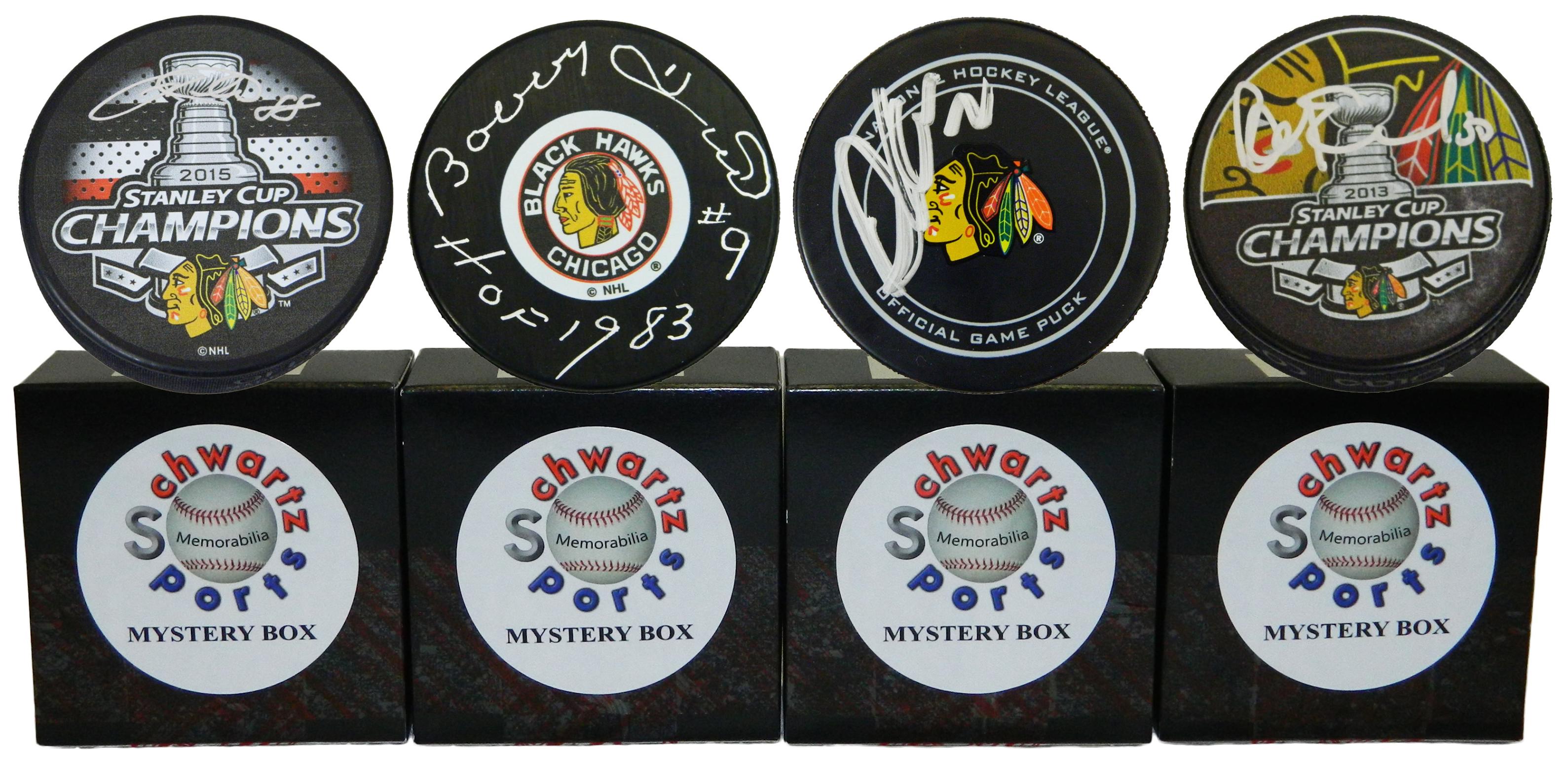 Chicago Blackhawks Signed Mystery Box Logo Hockey Puck - Champions Edition Series 5 (Limited to 100) at PristineAuction.com Chicago Blackhawks Signed Mystery Box Logo Hockey Puck - Champions Edition Series 5 (Limited to 100) at PristineAuction.com