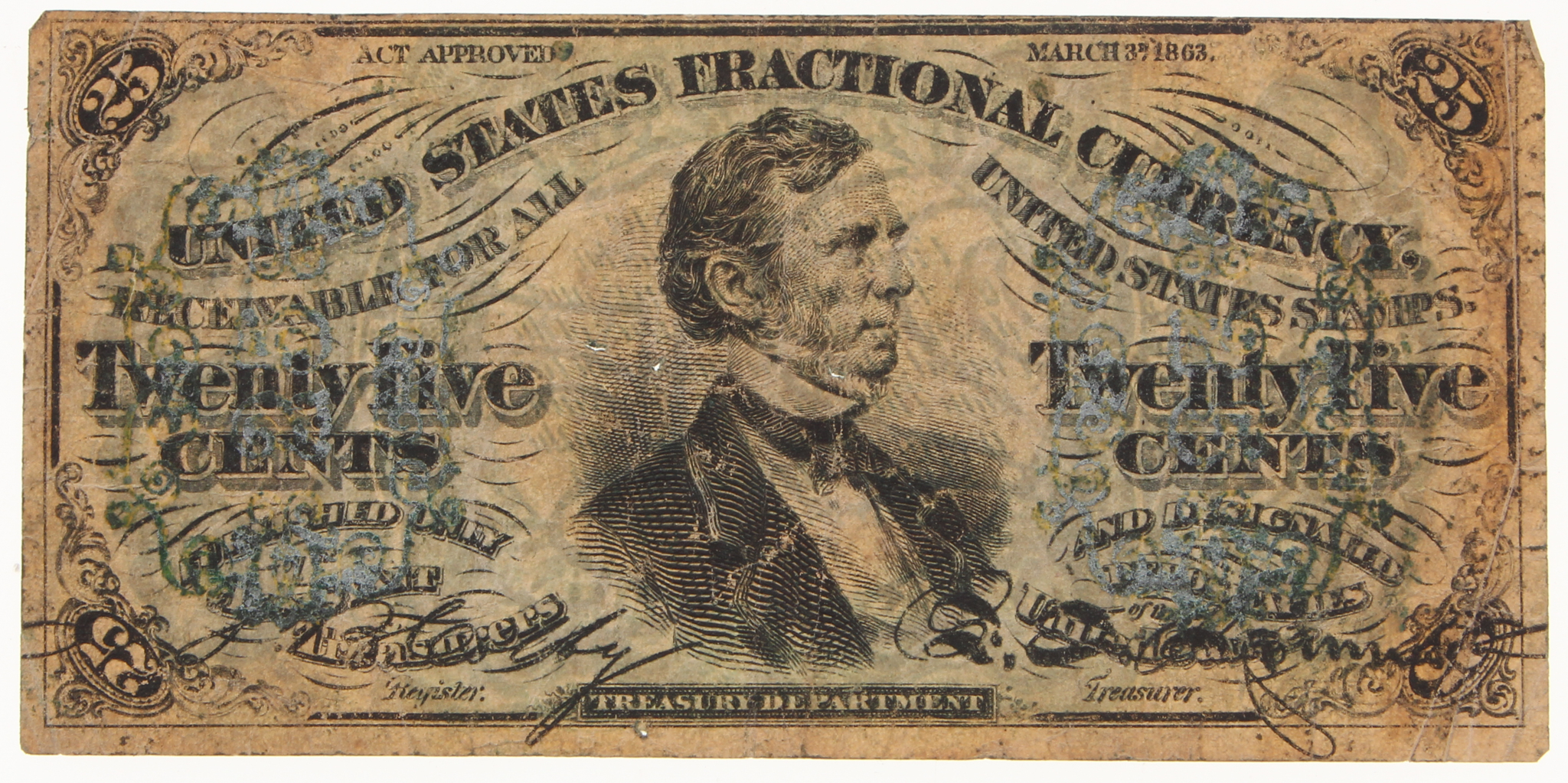 1863 United States 25¢ Twenty Five Cents Fractional Bank Note Bill (Third Issue) at PristineAuction.com 1863 United States 25¢ Twenty Five Cents Fractional Bank Note Bill (Third Issue) at PristineAuction.com