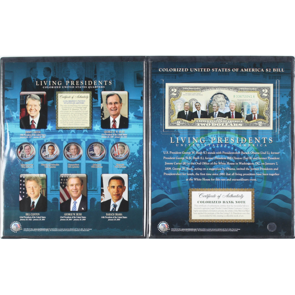 Living Presidents Colorized Genuine Legal Tender U.S. 2 Bill & (5