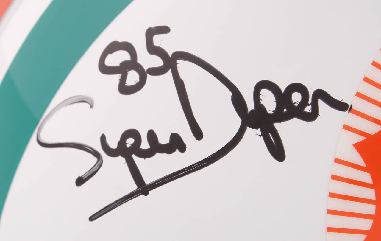 Dan Marino, Mark Clayton & Mark "Super" Duper Signed Dolphins Full-Size Throwback Helmet (Radtke COA) at PristineAuction.com Dan Marino, Mark Clayton & Mark "Super" Duper Signed Dolphins Full-Size Throwback Helmet (Radtke COA) at PristineAuction.com