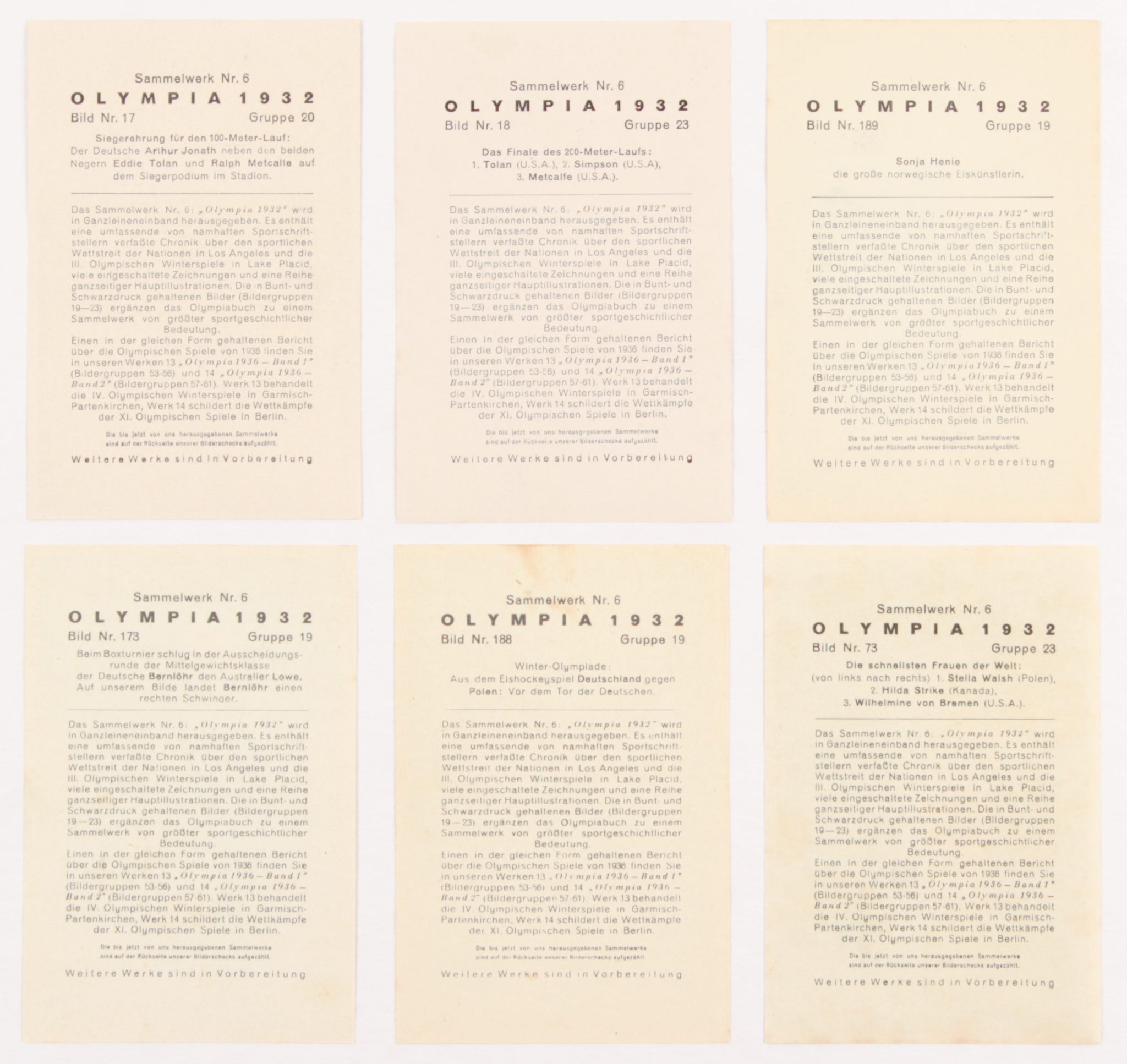 1932 Reemtsma Olympia Lot of (50) Cards with Sonja Henie, Olympic Boxing, Hockey, Track & Field at PristineAuction.com 1932 Reemtsma Olympia Lot of (50) Cards with Sonja Henie, Olympic Boxing, Hockey, Track & Field at PristineAuction.com