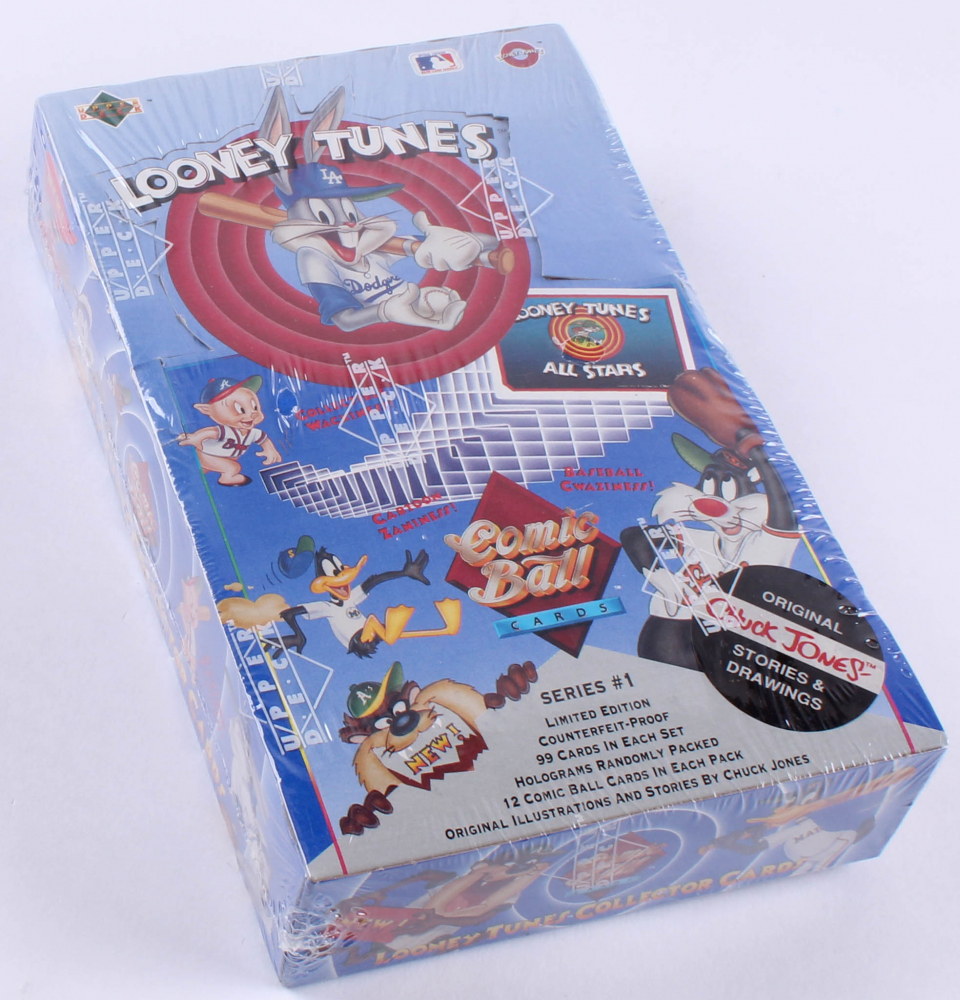 1990 upper deck looney tunes comic ball baseball box of (36) packs pristine auction 1990 upper deck looney