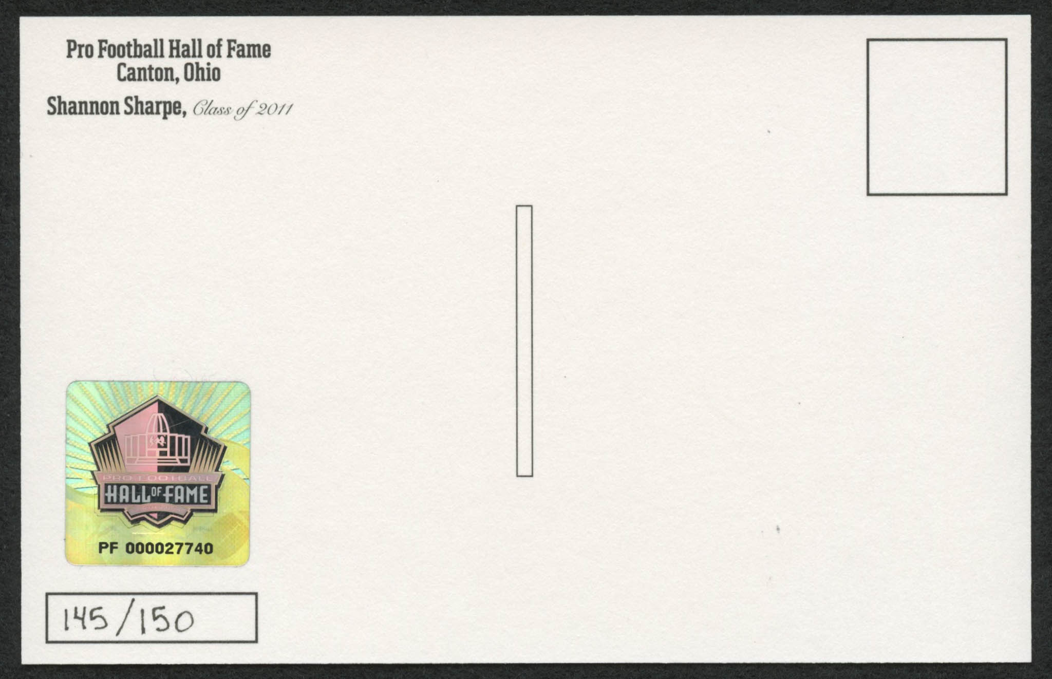 Shannon Sharpe Signed LE Bronze Bust Football Hall of Fame Postcard (Pro Football Hall of Fame COA) at PristineAuction.com Shannon Sharpe Signed LE Bronze Bust Football Hall of Fame Postcard (Pro Football Hall of Fame COA) at PristineAuction.com