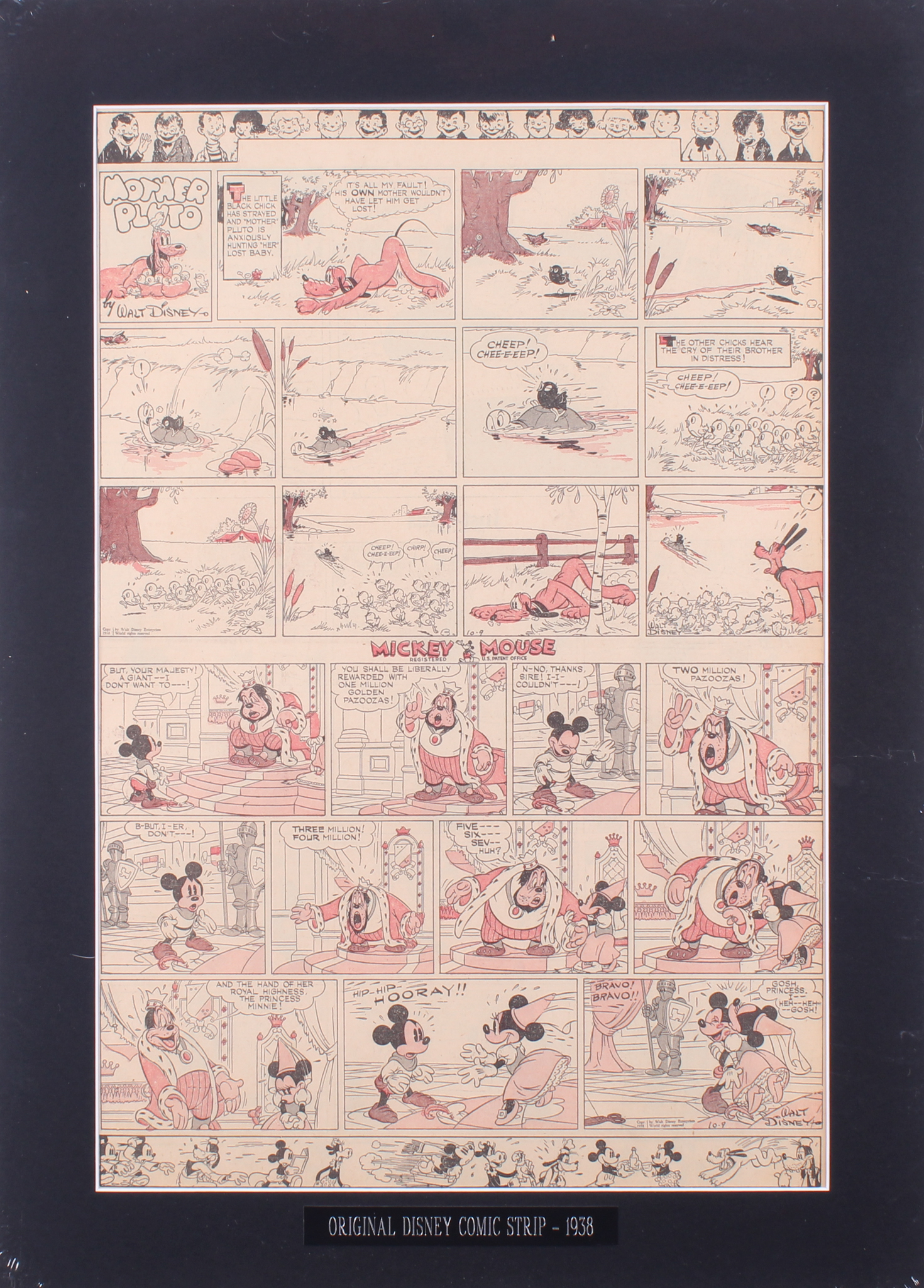 1938 Original "Silly Symphony" Disney Comic Strip 18x25 Custom Matted Display at PristineAuction.com 1938 Original "Silly Symphony" Disney Comic Strip 18x25 Custom Matted Display at PristineAuction.com