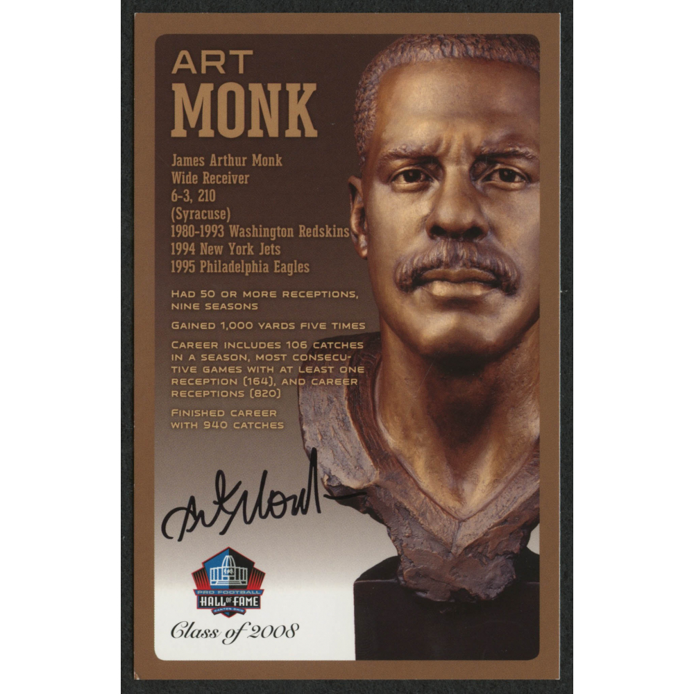 Art Monk Signed LE Bronze Bust Football Hall of Fame Postcard (Pro