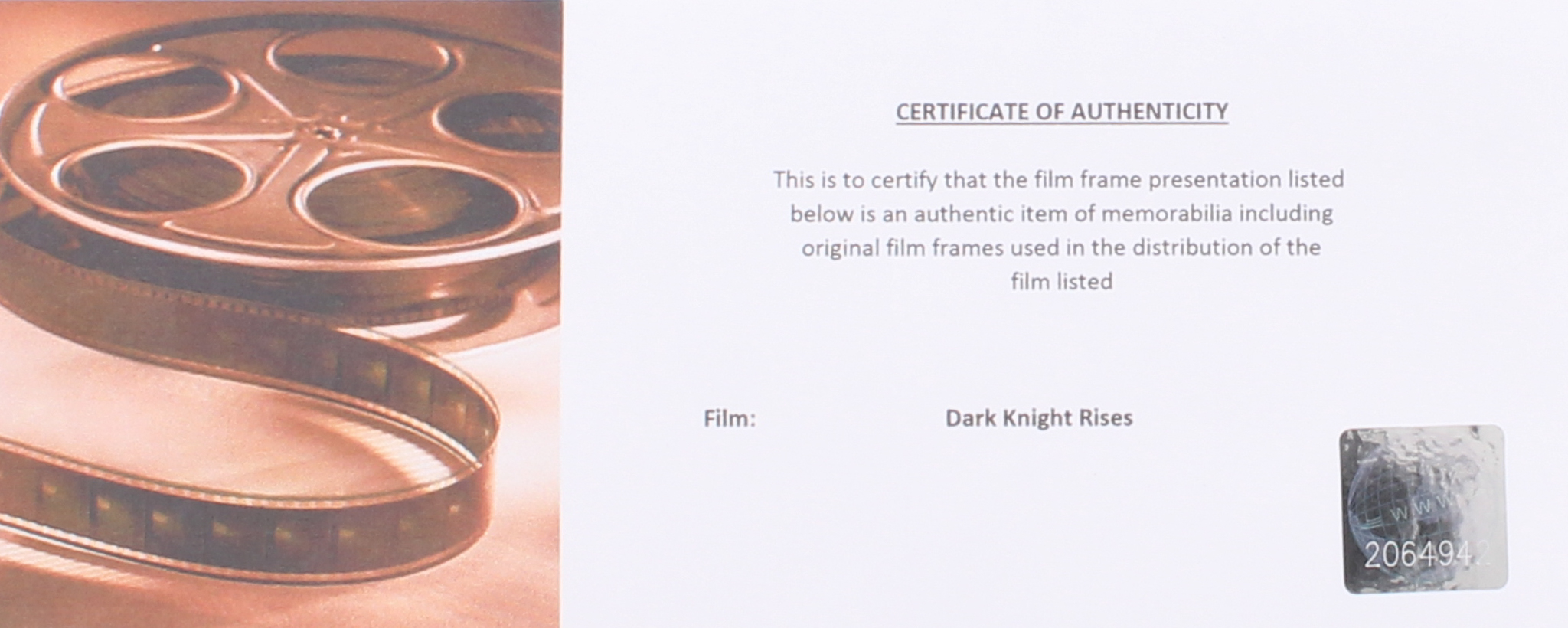 "The Dark Knight Rises" Limited Edition Original Film/Movie Cell Display at PristineAuction.com "The Dark Knight Rises" Limited Edition Original Film/Movie Cell Display at PristineAuction.com