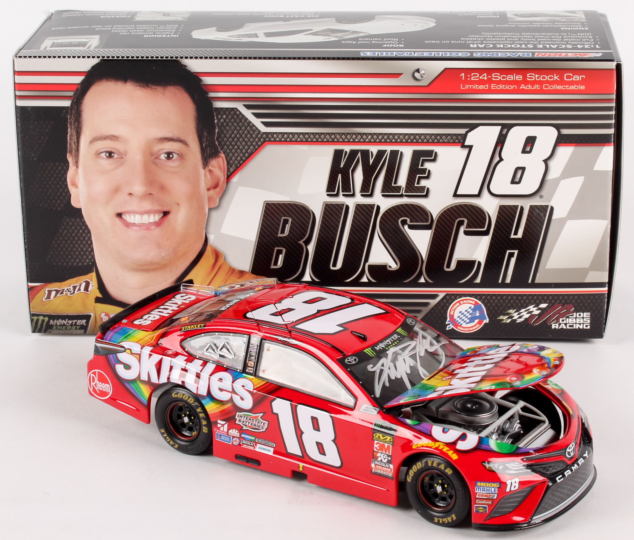 Kyle Busch Signed NASCAR #18 2018 Skittles Camry - 1:24 Premium Action Diecast Car (PA COA) at PristineAuction.com Kyle Busch Signed NASCAR #18 2018 Skittles Camry - 1:24 Premium Action Diecast Car (PA COA) at PristineAuction.com