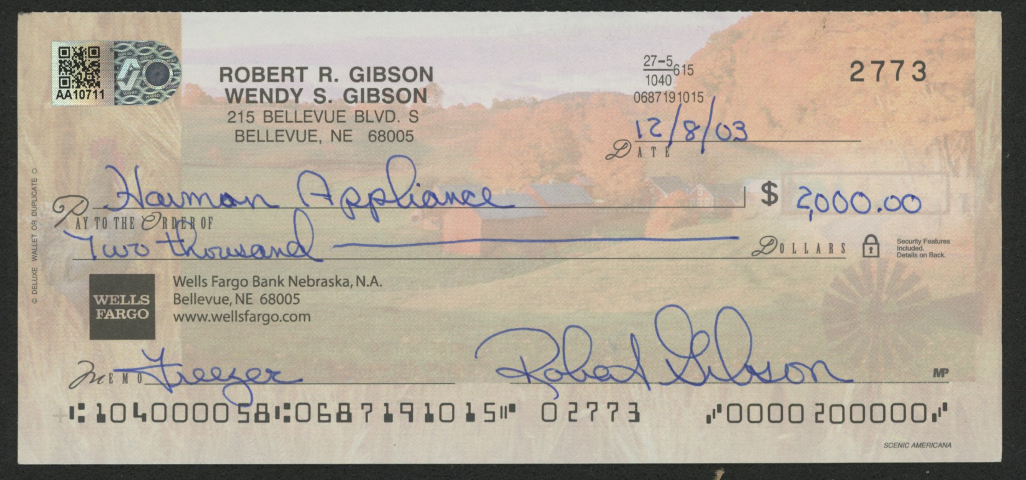 Bob Gibson Signed Personal Bank Check (AI Verified COA) at PristineAuction.com Bob Gibson Signed Personal Bank Check (AI Verified COA) at PristineAuction.com