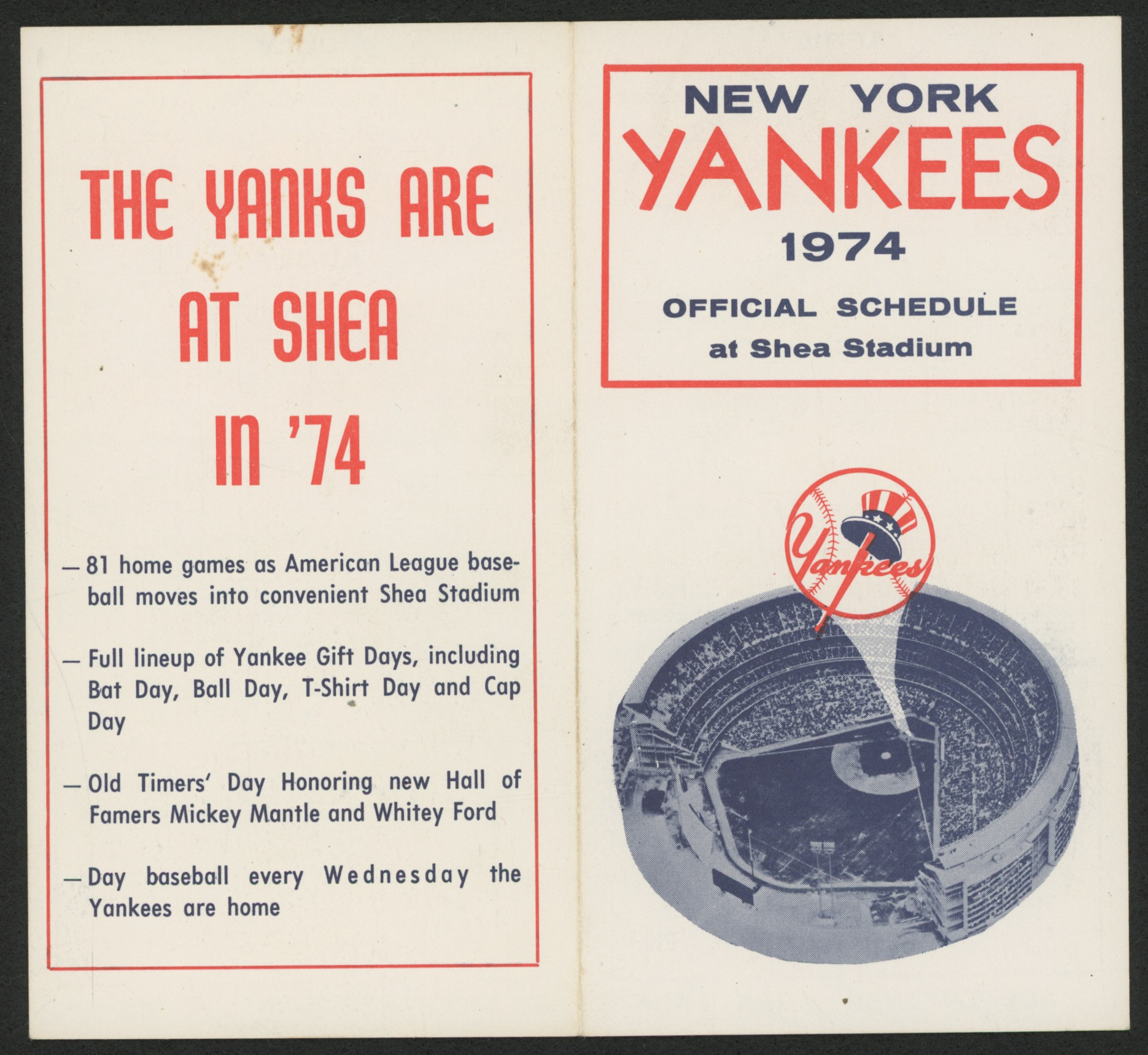 1974 Yankees At Shea Stadium Season Schedule at PristineAuction.com 1974 Yankees At Shea Stadium Season Schedule at PristineAuction.com