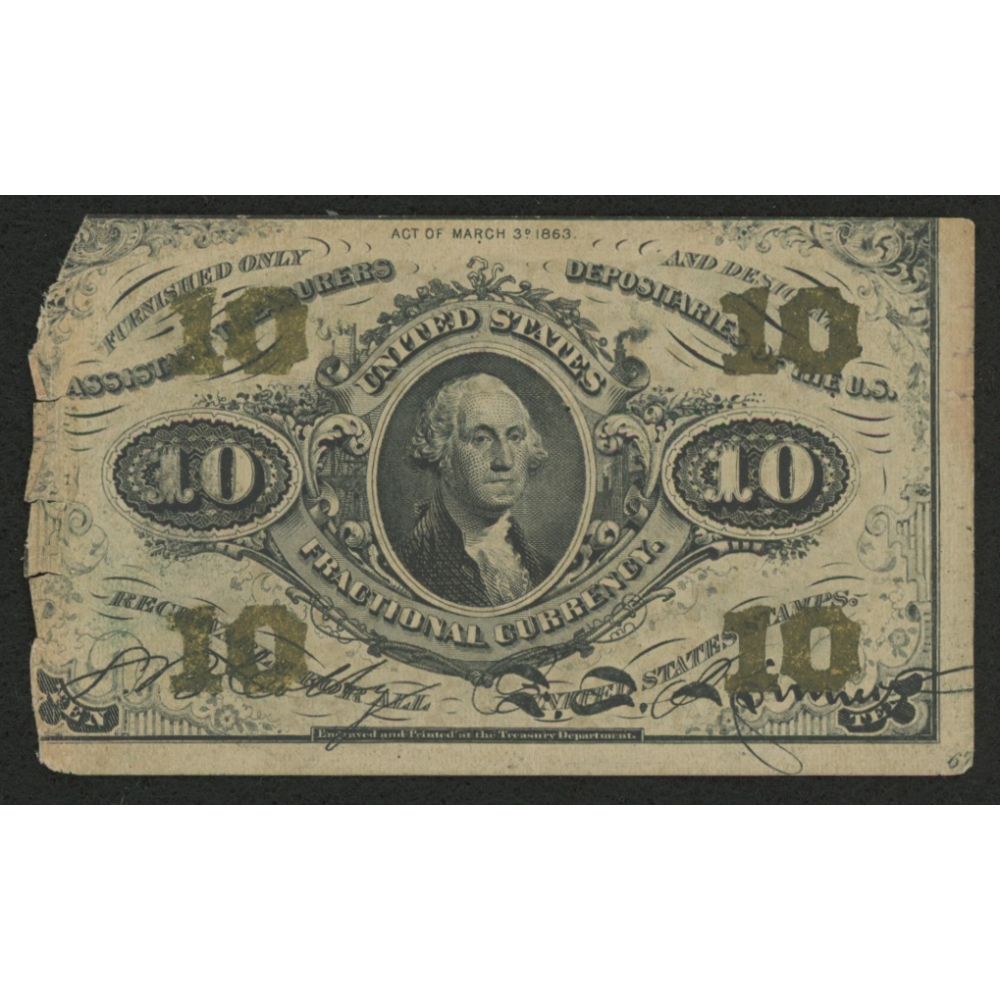 1863 United States 10¢ Ten Cents Fractional Bank Note Bill (Second Issue) Pristine Auction