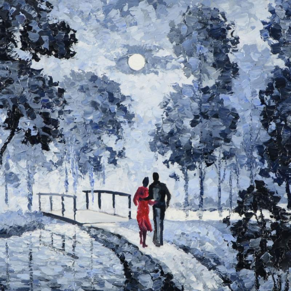 Alexander Antanenka Signed Couple In A Moonlit Park Custom Framed 35x31 Original Oil Painting On Canvas Pristine Auction