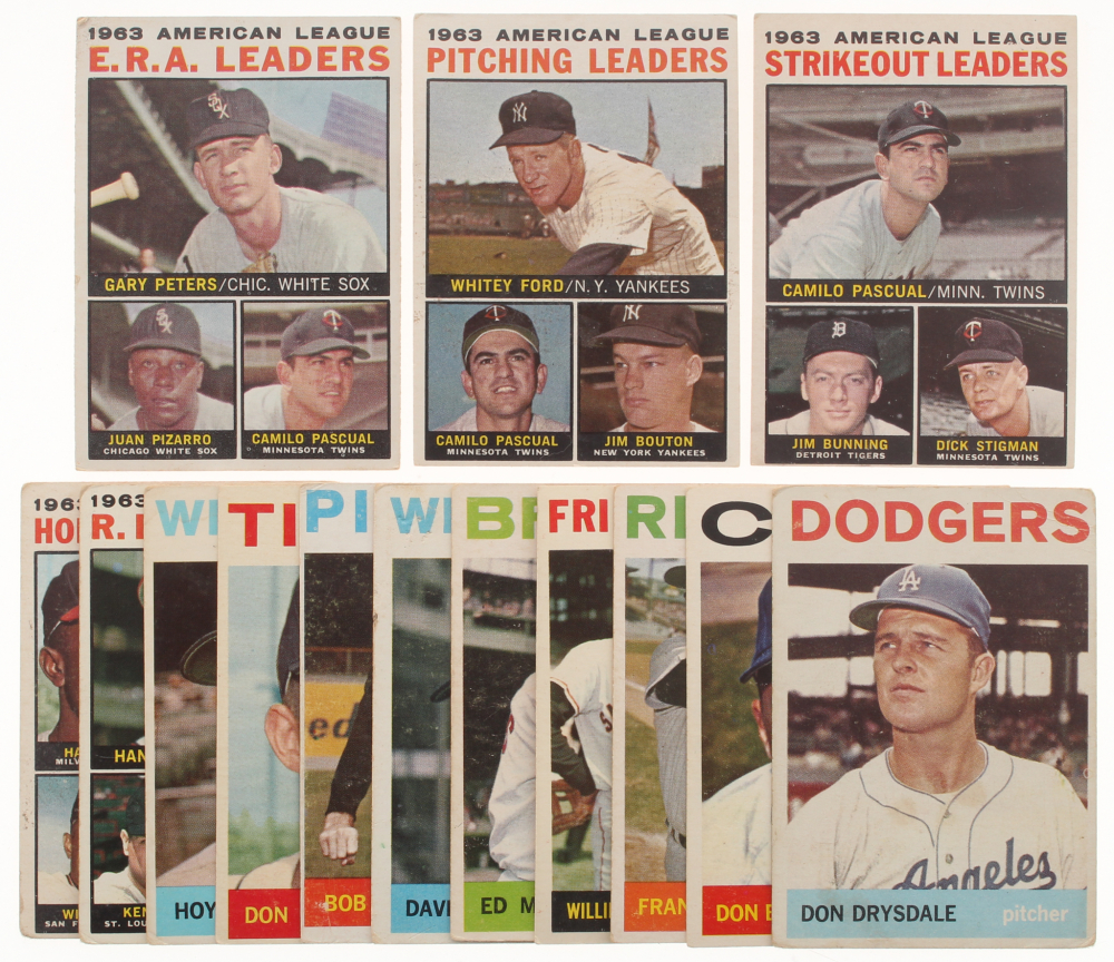 Lot of (14) 1964 Topps Baseball Cards With 2 AL ERA Leaders, 4 AL