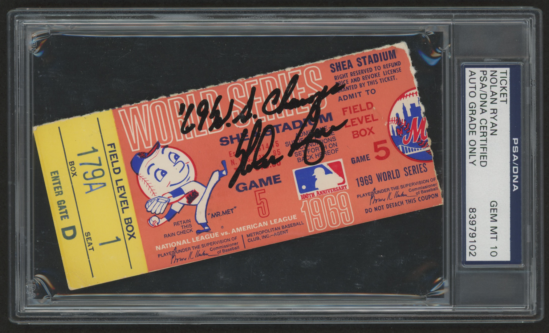 Nolan Ryan Signed 1969 World Series Game 5 Ticket Inscribed "'69 W.S. Champs" (PSA 10) at PristineAuction.com Nolan Ryan Signed 1969 World Series Game 5 Ticket Inscribed "'69 W.S. Champs" (PSA 10) at PristineAuction.com