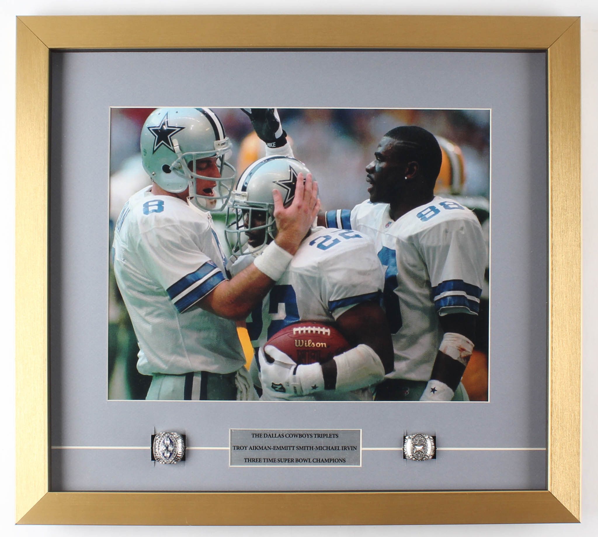 "Dallas Cowboys Triplets" 18x20 Custom Framed Photo Display with (2) Super Bowl Rings at PristineAuction.com "Dallas Cowboys Triplets" 18x20 Custom Framed Photo Display with (2) Super Bowl Rings at PristineAuction.com