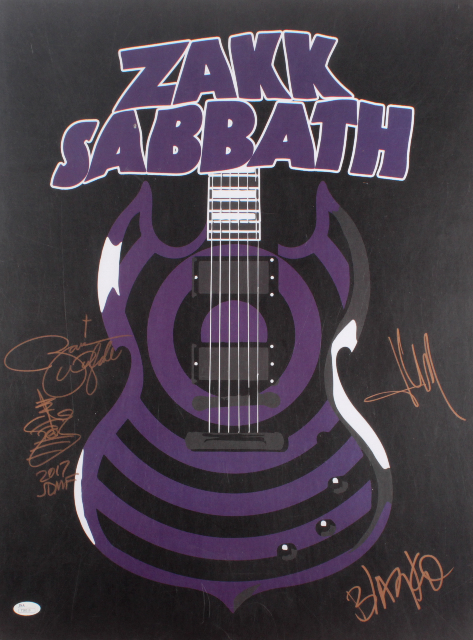 Zakk Wylde, Joey Castillo & Rob Nicholson Signed "Zakk Sabbath" 18x24 Photo Inscribed "2017 SDMF" (JSA COA) at PristineAuction.com Zakk Wylde, Joey Castillo & Rob Nicholson Signed "Zakk Sabbath" 18x24 Photo Inscribed "2017 SDMF" (JSA COA) at PristineAuction.com