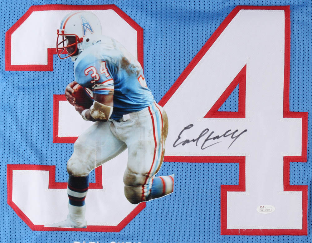 Earl Campbell Signed Oilers Career Highlights Stats Jersey with Custom Printed Photo (JSA COA) at PristineAuction.com Earl Campbell Signed Oilers Career Highlights Stats Jersey with Custom Printed Photo (JSA COA) at PristineAuction.com
