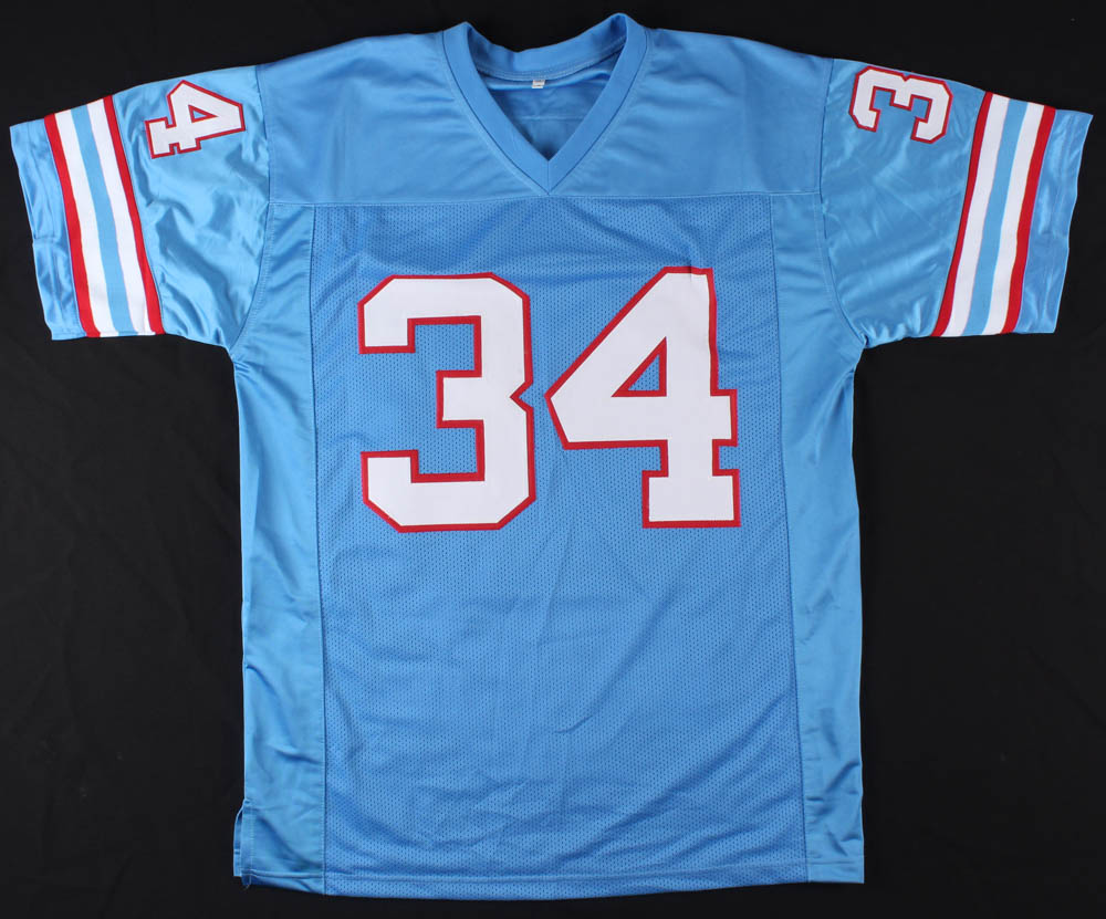 Earl Campbell Signed Oilers Career Highlights Stats Jersey with Custom Printed Photo (JSA COA) at PristineAuction.com Earl Campbell Signed Oilers Career Highlights Stats Jersey with Custom Printed Photo (JSA COA) at PristineAuction.com