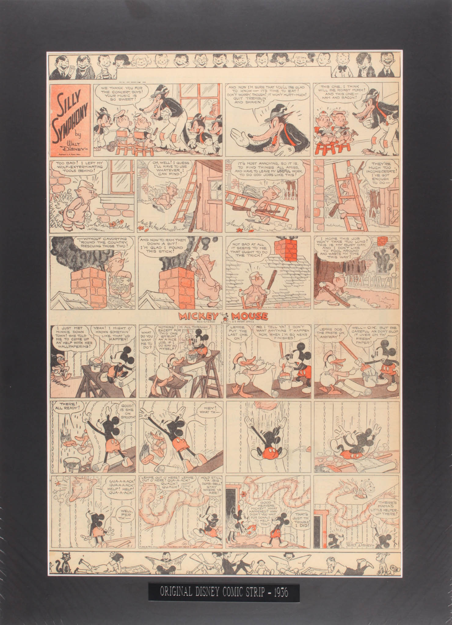 1936 Original "Silly Symphony" Disney Comic Strip 18x25 Custom Matted Display at PristineAuction.com 1936 Original "Silly Symphony" Disney Comic Strip 18x25 Custom Matted Display at PristineAuction.com