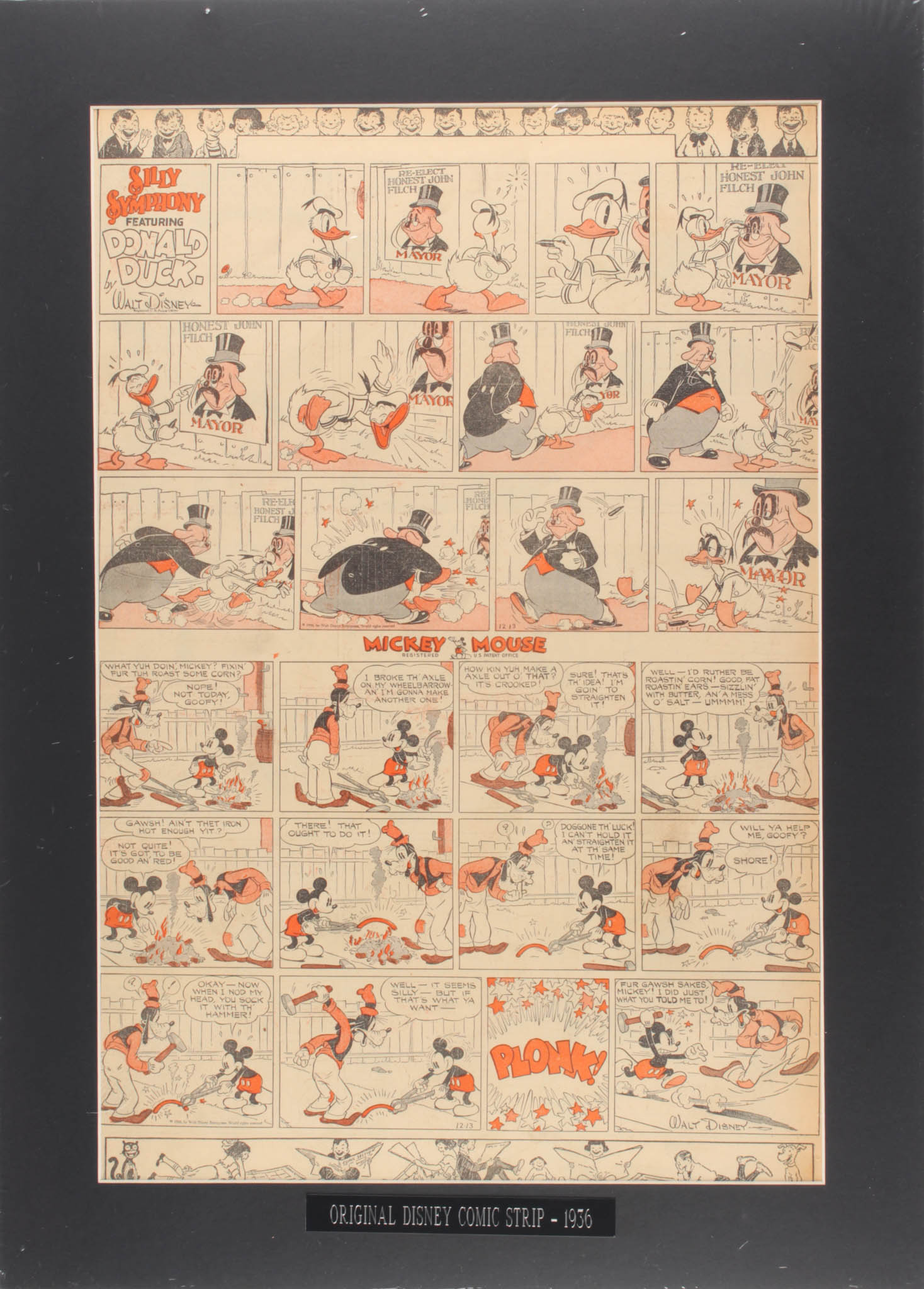 1936 Original "Silly Symphony" Disney Comic Strip 18x25 Custom Matted Display at PristineAuction.com 1936 Original "Silly Symphony" Disney Comic Strip 18x25 Custom Matted Display at PristineAuction.com
