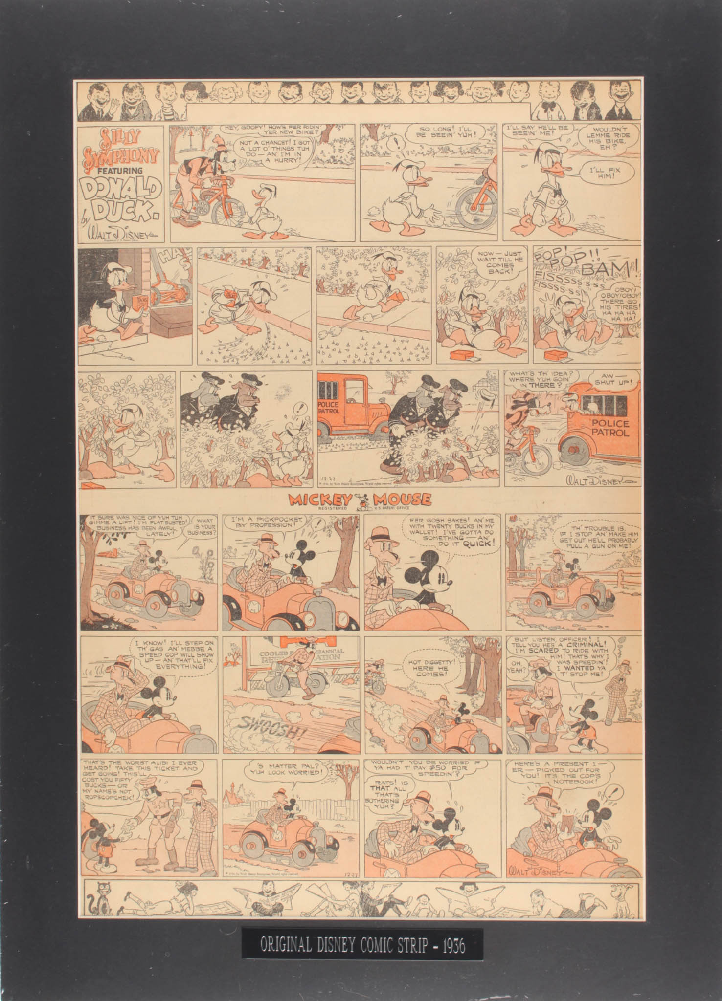 1936 Original "Silly Symphony" Disney Comic Strip 18x25 Custom Matted Display at PristineAuction.com 1936 Original "Silly Symphony" Disney Comic Strip 18x25 Custom Matted Display at PristineAuction.com
