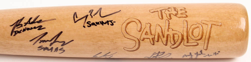 "The Sandlot" Young Bat Company Baseball bat signed by (6) with Tom Guiry, Chauncey Leopardi, Marty York, Shane Obedzinski (Fiterman Hologram) at PristineAuction.com "The Sandlot" Young Bat Company Baseball bat signed by (6) with Tom Guiry, Chauncey Leopardi, Marty York, Shane Obedzinski (Fiterman Hologram) at PristineAuction.com