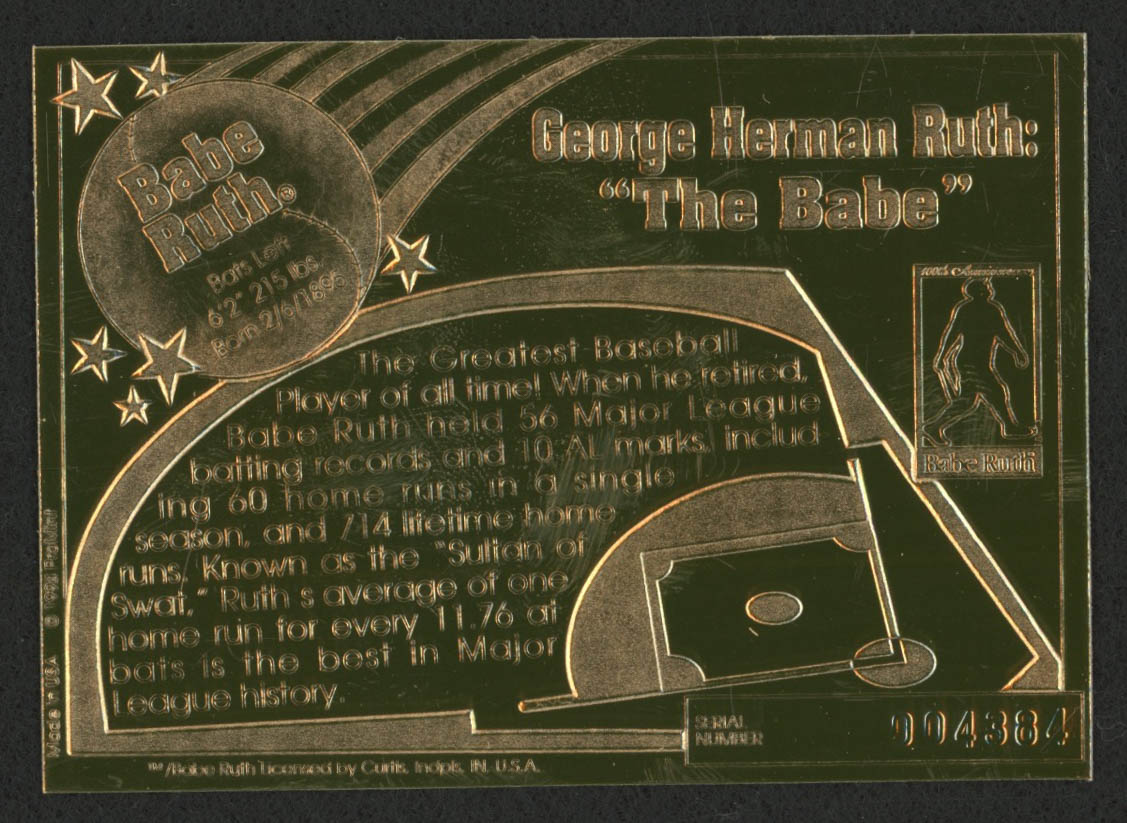 Babe Ruth 22kt Gold ProMint Card at PristineAuction.com Babe Ruth 22kt Gold ProMint Card at PristineAuction.com