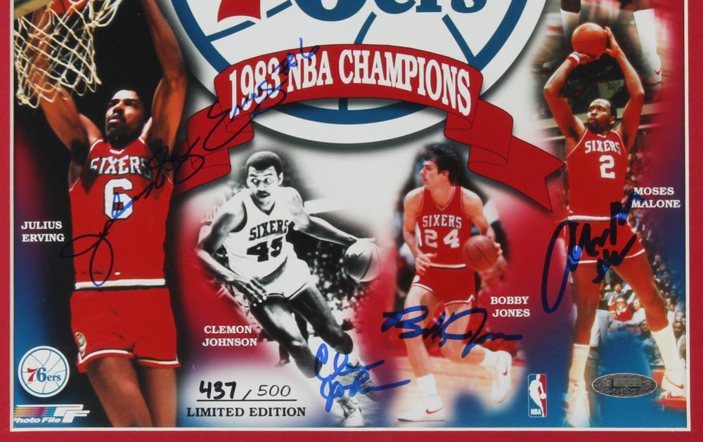 1983 NBA Champion 76ers Signed LE 16x19 Custom Framed Photo Team-Signed by (8) with Julius Erving, Moses Malone, Maurice Cheeks, Bobby Jones, Clint Richardson (TriStar Hologram) at PristineAuction.com 1983 NBA Champion 76ers Signed LE 16x19 Custom Framed Photo Team-Signed by (8) with Julius Erving, Moses Malone, Maurice Cheeks, Bobby Jones, Clint Richardson (TriStar Hologram) at PristineAuction.com