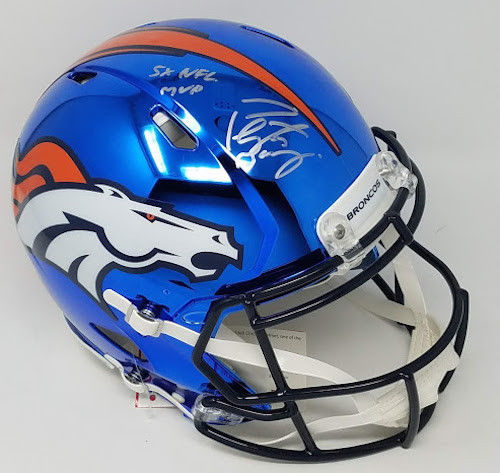 Peyton Manning Signed LE Broncos Full-Size Authentic On-Field Custom Chrome Speed Helmet Inscribed "5X NFL MVP" (Fanatics Hologram) at PristineAuction.com Peyton Manning Signed LE Broncos Full-Size Authentic On-Field Custom Chrome Speed Helmet Inscribed "5X NFL MVP" (Fanatics Hologram) at PristineAuction.com