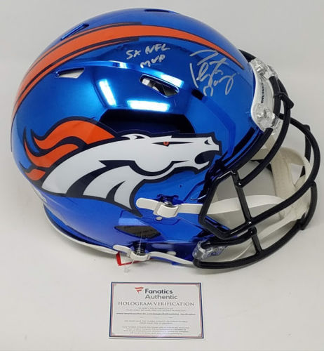 Peyton Manning Signed LE Broncos Full-Size Authentic On-Field Custom Chrome Speed Helmet Inscribed "5X NFL MVP" (Fanatics Hologram) at PristineAuction.com Peyton Manning Signed LE Broncos Full-Size Authentic On-Field Custom Chrome Speed Helmet Inscribed "5X NFL MVP" (Fanatics Hologram) at PristineAuction.com