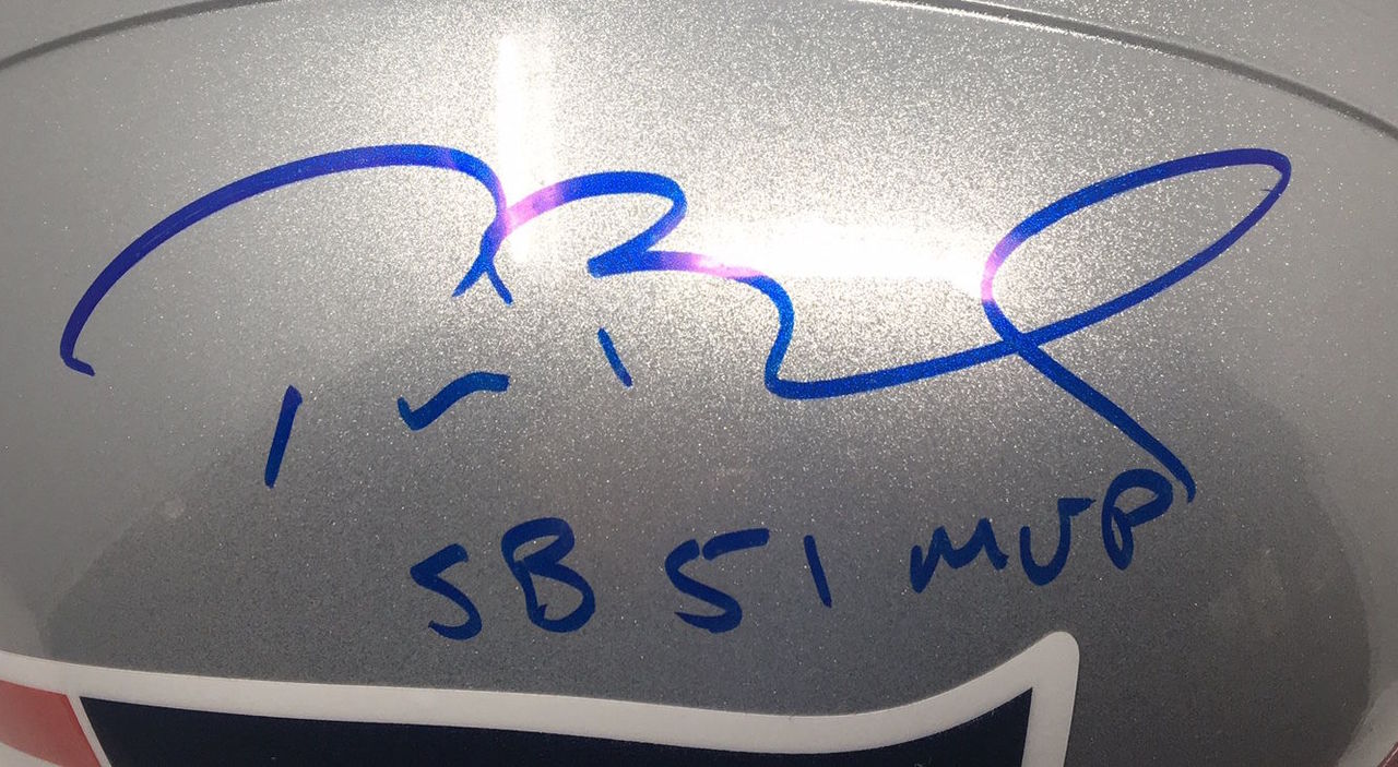 Tom Brady Signed Patriots Full-Size Authentic On-Field Helmet Inscribed "SB 51 MVP" (Steiner COA & TriStar Hologram) at PristineAuction.com Tom Brady Signed Patriots Full-Size Authentic On-Field Helmet Inscribed "SB 51 MVP" (Steiner COA & TriStar Hologram) at PristineAuction.com