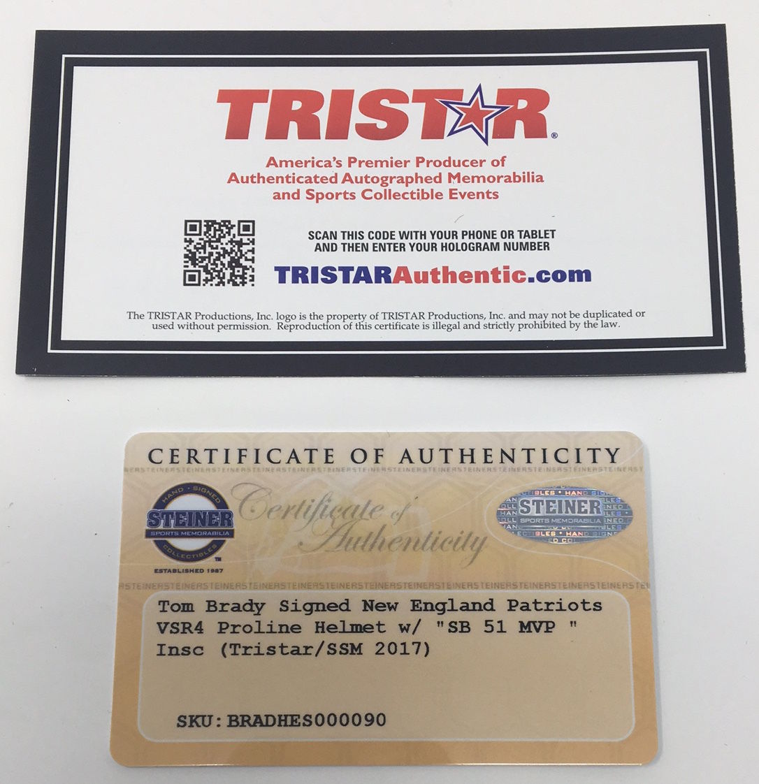 Tom Brady Signed Patriots Full-Size Authentic On-Field Helmet Inscribed "SB 51 MVP" (Steiner COA & TriStar Hologram) at PristineAuction.com Tom Brady Signed Patriots Full-Size Authentic On-Field Helmet Inscribed "SB 51 MVP" (Steiner COA & TriStar Hologram) at PristineAuction.com