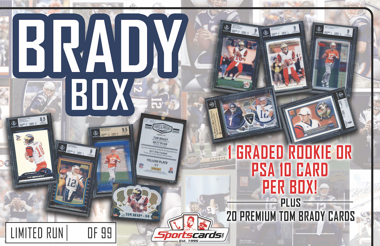 “The Brady Box” TOM BRADY Mystery Box – (20) Cards + a PSA 10 or Graded RC! at PristineAuction.com “The Brady Box” TOM BRADY Mystery Box – (20) Cards + a PSA 10 or Graded RC! at PristineAuction.com