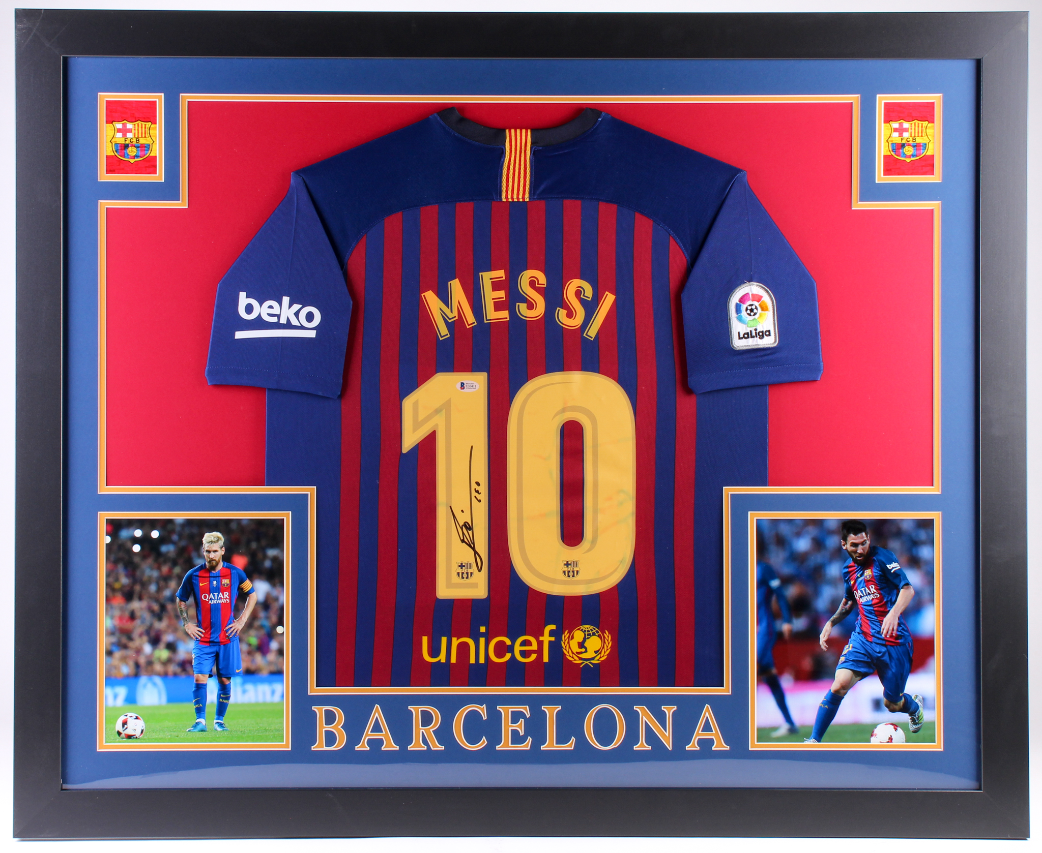 Lionel Messi Signed Barcelona 35x43 Custom Framed Jersey Display (Beckett COA) at PristineAuction.com Lionel Messi Signed Barcelona 35x43 Custom Framed Jersey Display (Beckett COA) at PristineAuction.com