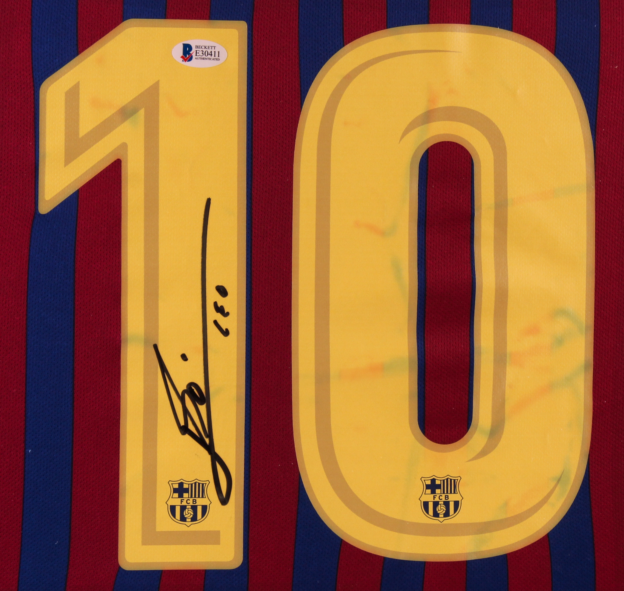 Lionel Messi Signed Barcelona 35x43 Custom Framed Jersey Display (Beckett COA) at PristineAuction.com Lionel Messi Signed Barcelona 35x43 Custom Framed Jersey Display (Beckett COA) at PristineAuction.com