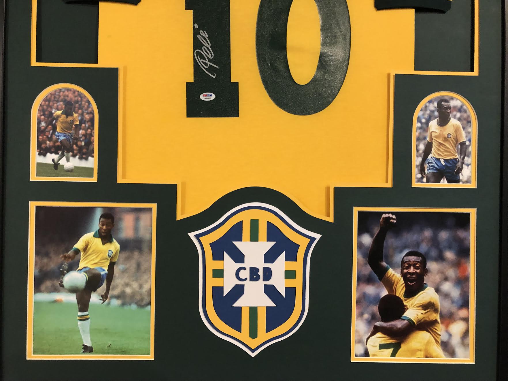 Pele Signed Team Brazil 34x42 Custom Framed Jersey Display (PSA COA) at PristineAuction.com Pele Signed Team Brazil 34x42 Custom Framed Jersey Display (PSA COA) at PristineAuction.com