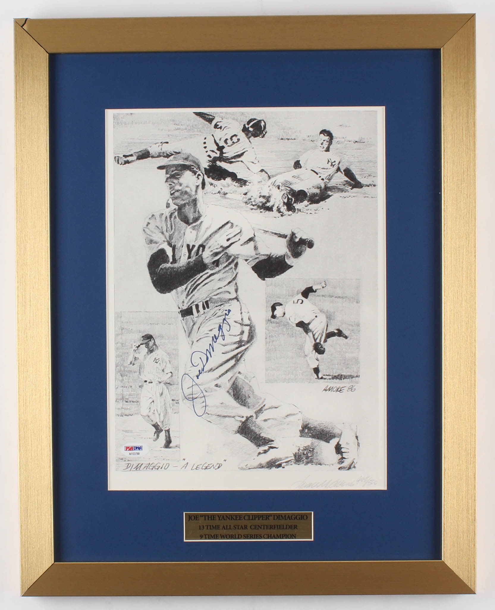 Joe DiMaggio Signed LE James Amore "DiMaggio- A Legend" 15.5x19.5 Custom Framed Print Display (PSA LOA) at PristineAuction.com Joe DiMaggio Signed LE James Amore "DiMaggio- A Legend" 15.5x19.5 Custom Framed Print Display (PSA LOA) at PristineAuction.com
