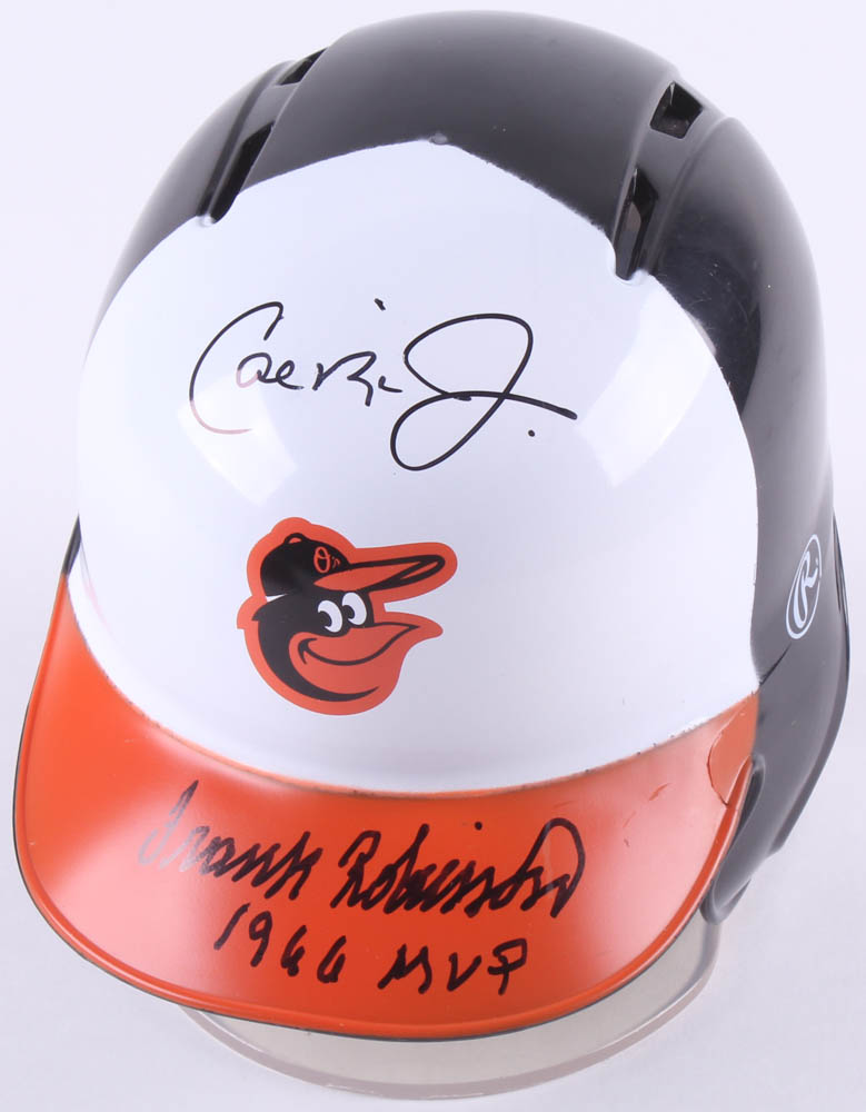 Frank Robinson & Cal Ripken Jr. Signed Orioles Mini-Batting Helmet Inscribed "1966 MVP" With Display Case (PSA LOA) at PristineAuction.com Frank Robinson & Cal Ripken Jr. Signed Orioles Mini-Batting Helmet Inscribed "1966 MVP" With Display Case (PSA LOA) at PristineAuction.com