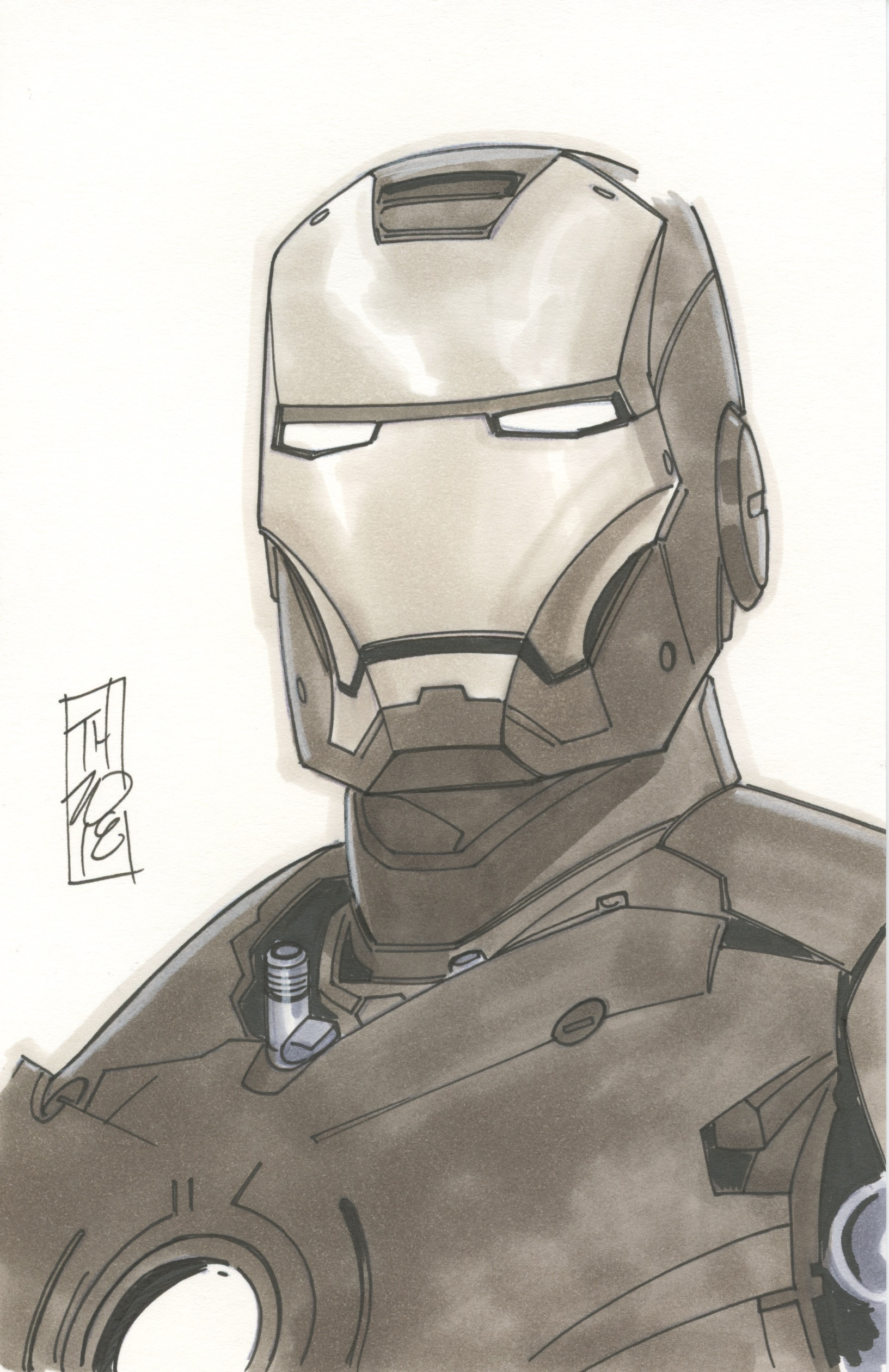 Tom Hodges - Iron Man - Marvel Signed ORIGINAL 5.5" x 8.5" Color Drawing on Paper (1/1) at PristineAuction.com Tom Hodges - Iron Man - Marvel Signed ORIGINAL 5.5" x 8.5" Color Drawing on Paper (1/1) at PristineAuction.com